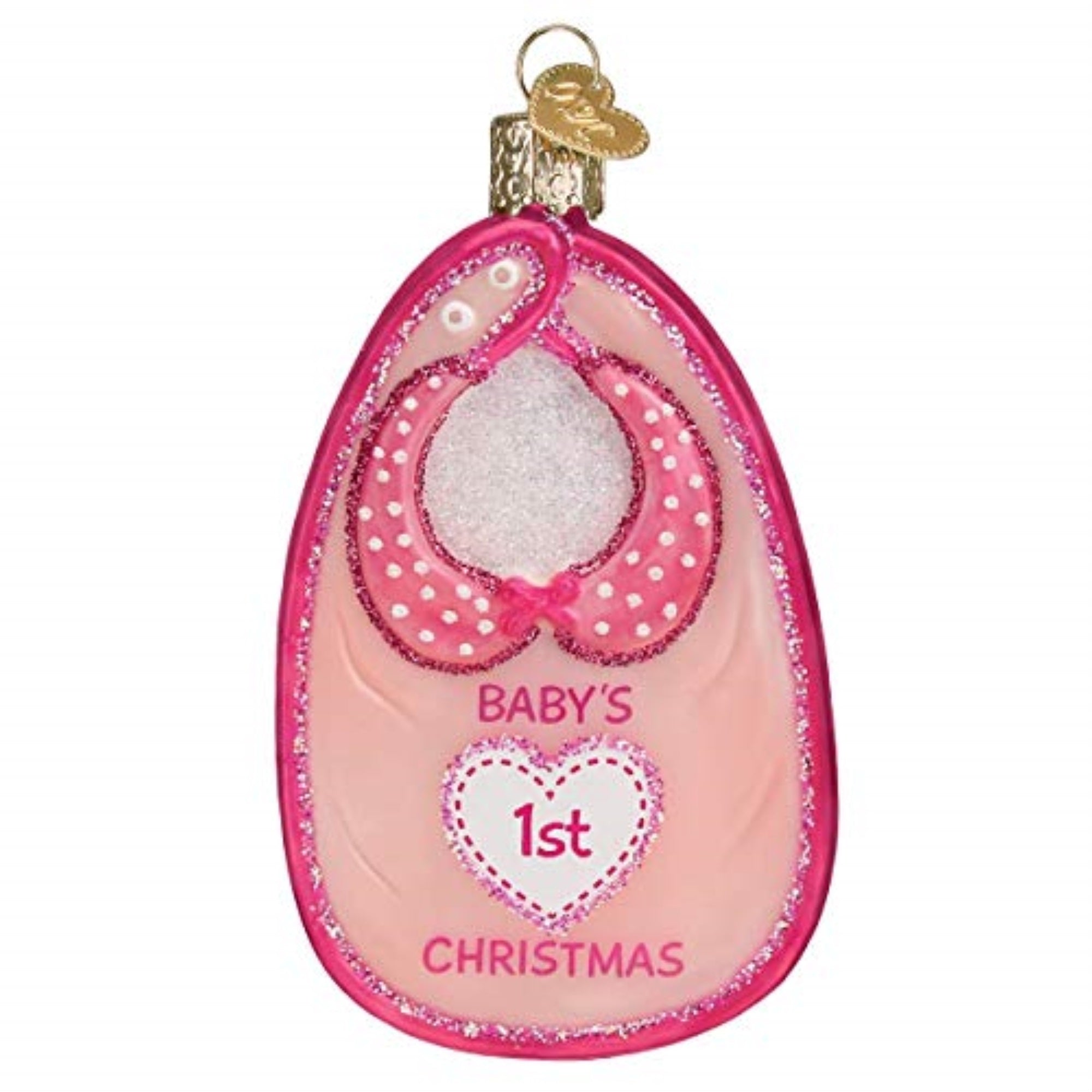 Old World Christmas Blown Glass Ornament for Christmas Tree, Pink Baby Bib