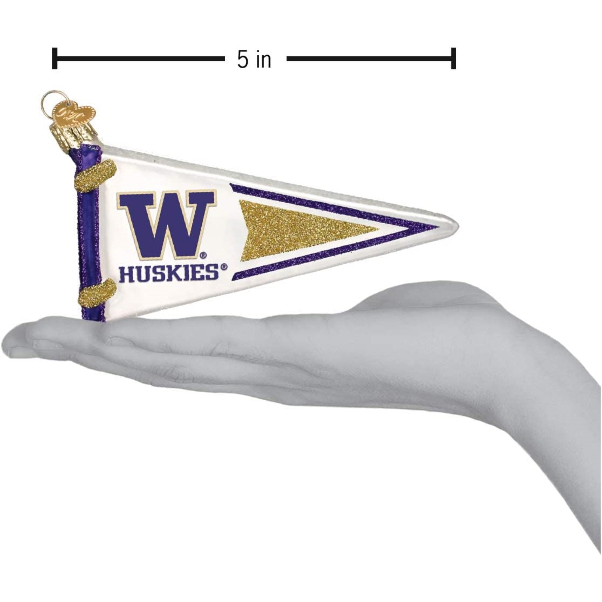 Old World Christmas Blown Glass Ornament for Christmas Tree, Washington Huskies Pennant