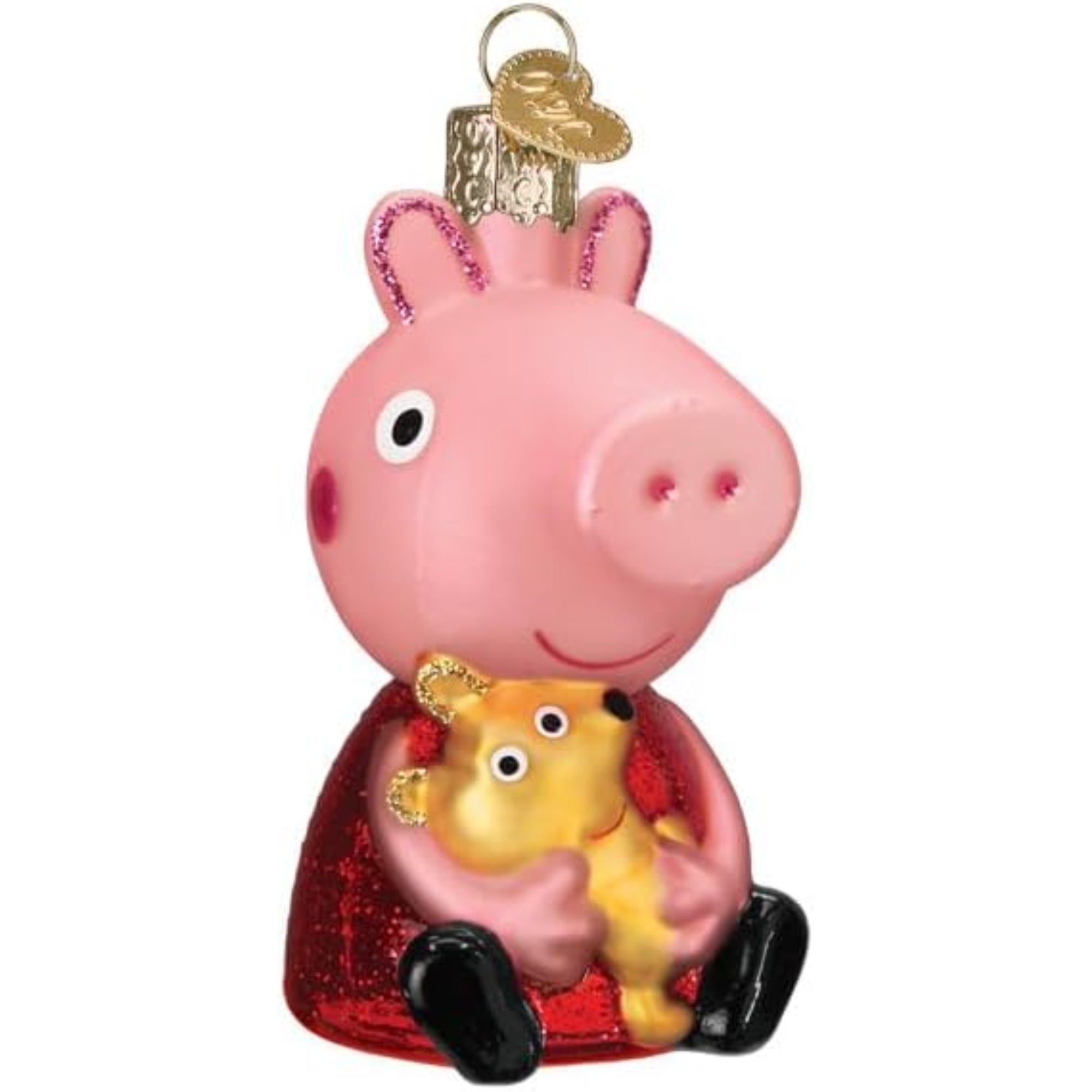 Old World Christmas Blown Glass Ornament for Christmas Tree, Peppa Pig With Teddy (with OWC Gift Box)