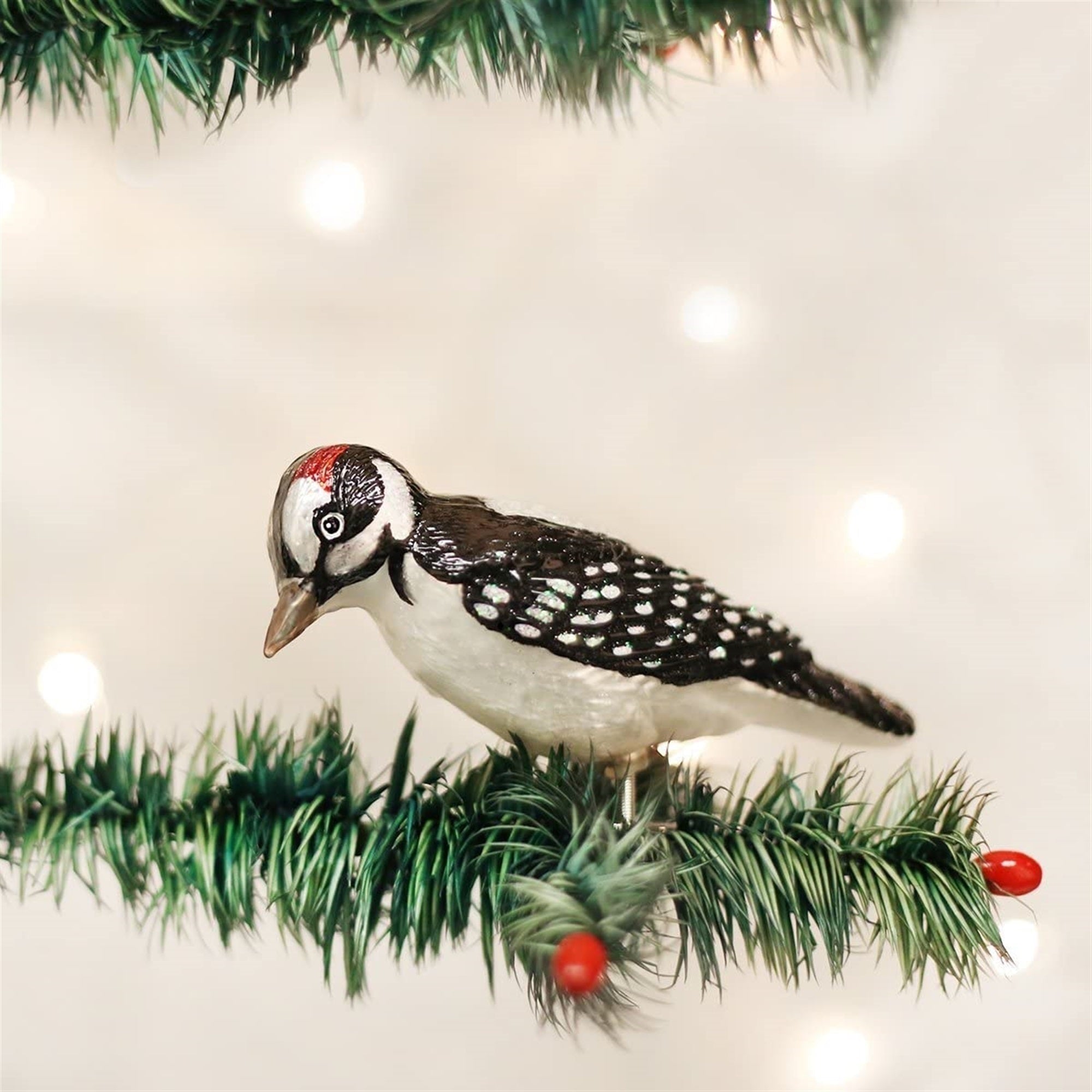 Old World Christmas Blown Glass Clip-On Ornament for Christmas Tree, Hairy Woodpecker