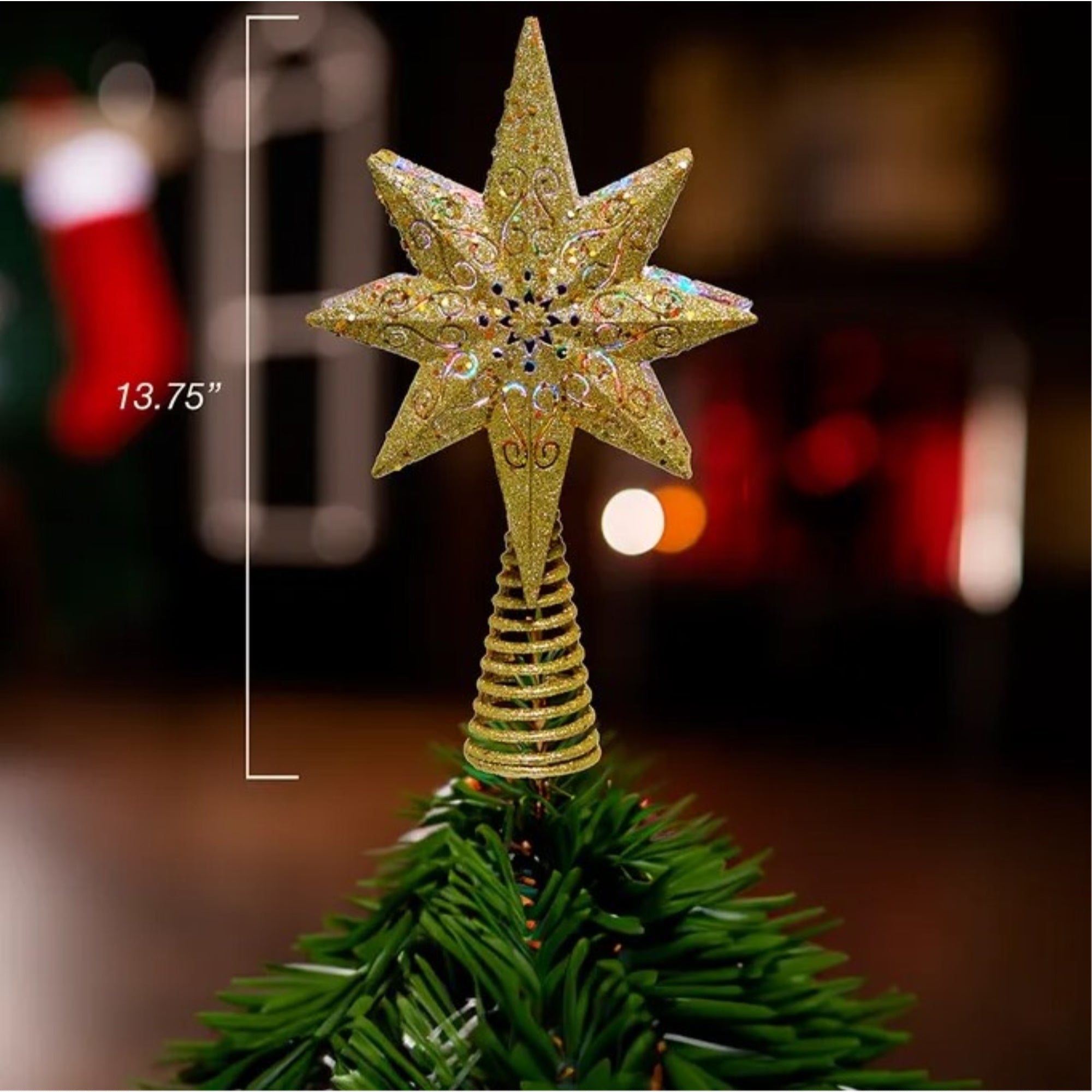 Kurt Adler Gold Glitter Polaris Star Projector Christmas Treetop, 13.5in