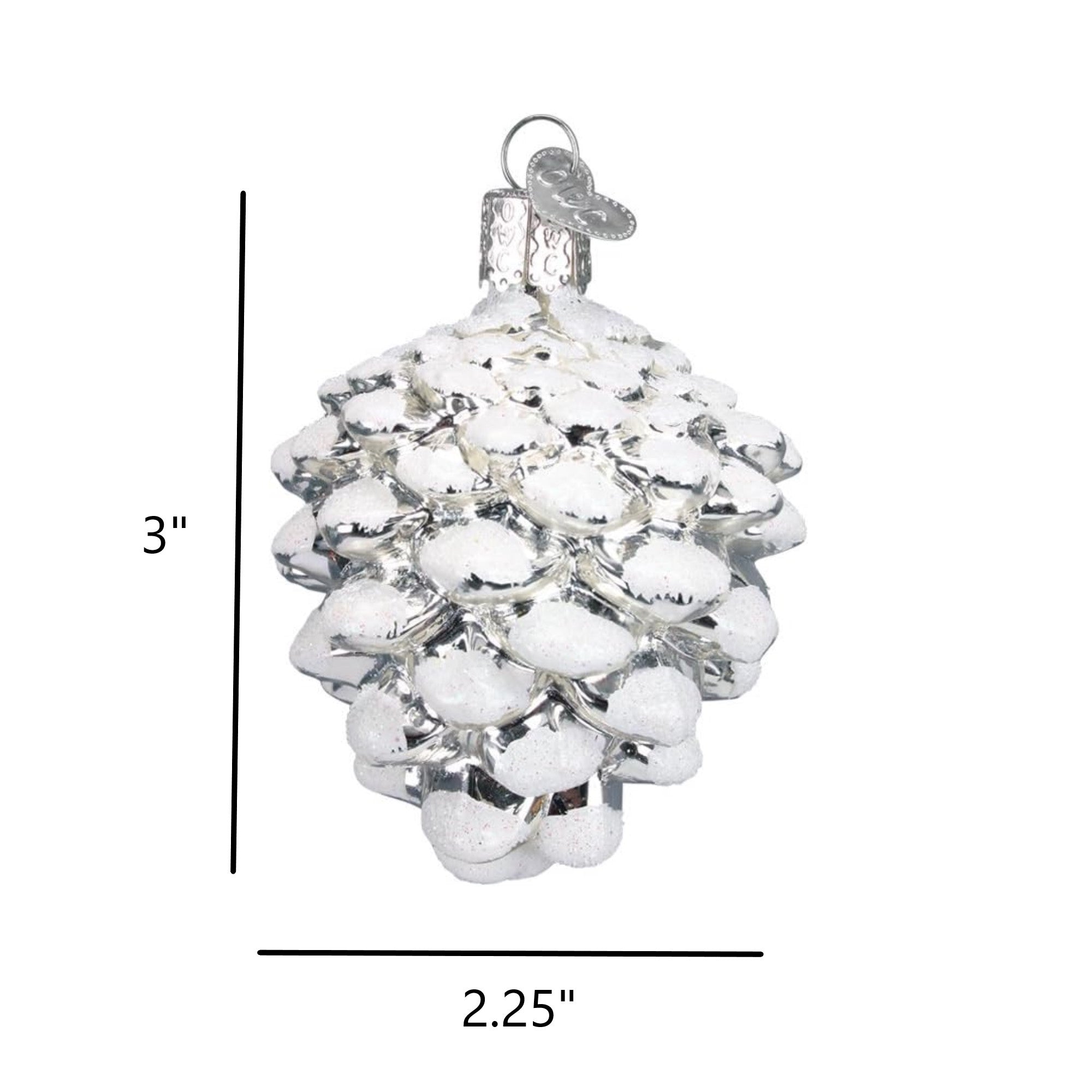 Old World Christmas Blown Glass Ornament for Christmas Tree, Snow-Capped Silver Snowy Cone (with OWC Gift Box)