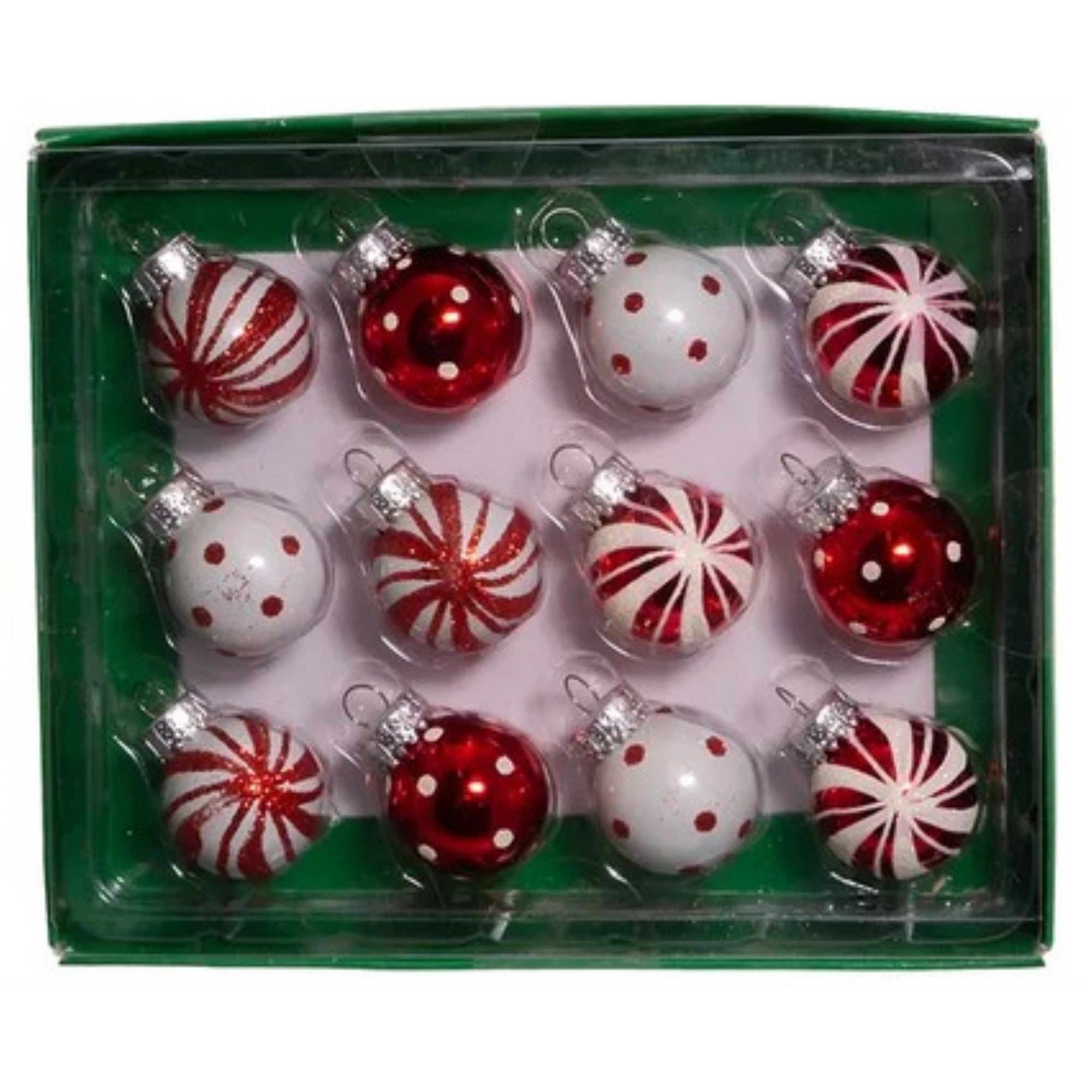 Kurt Adler Miniature Glass Ball Ornament Set, Red and White, 1" (12-Count)