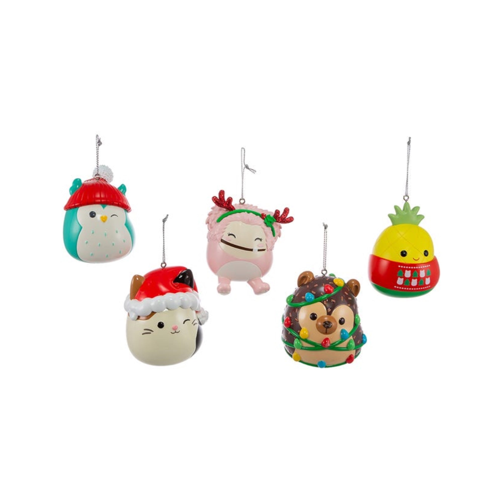 Kurt Adler Plastic Blow Mold Christmas Ornaments, Sqishmallows, 5-Piece Set