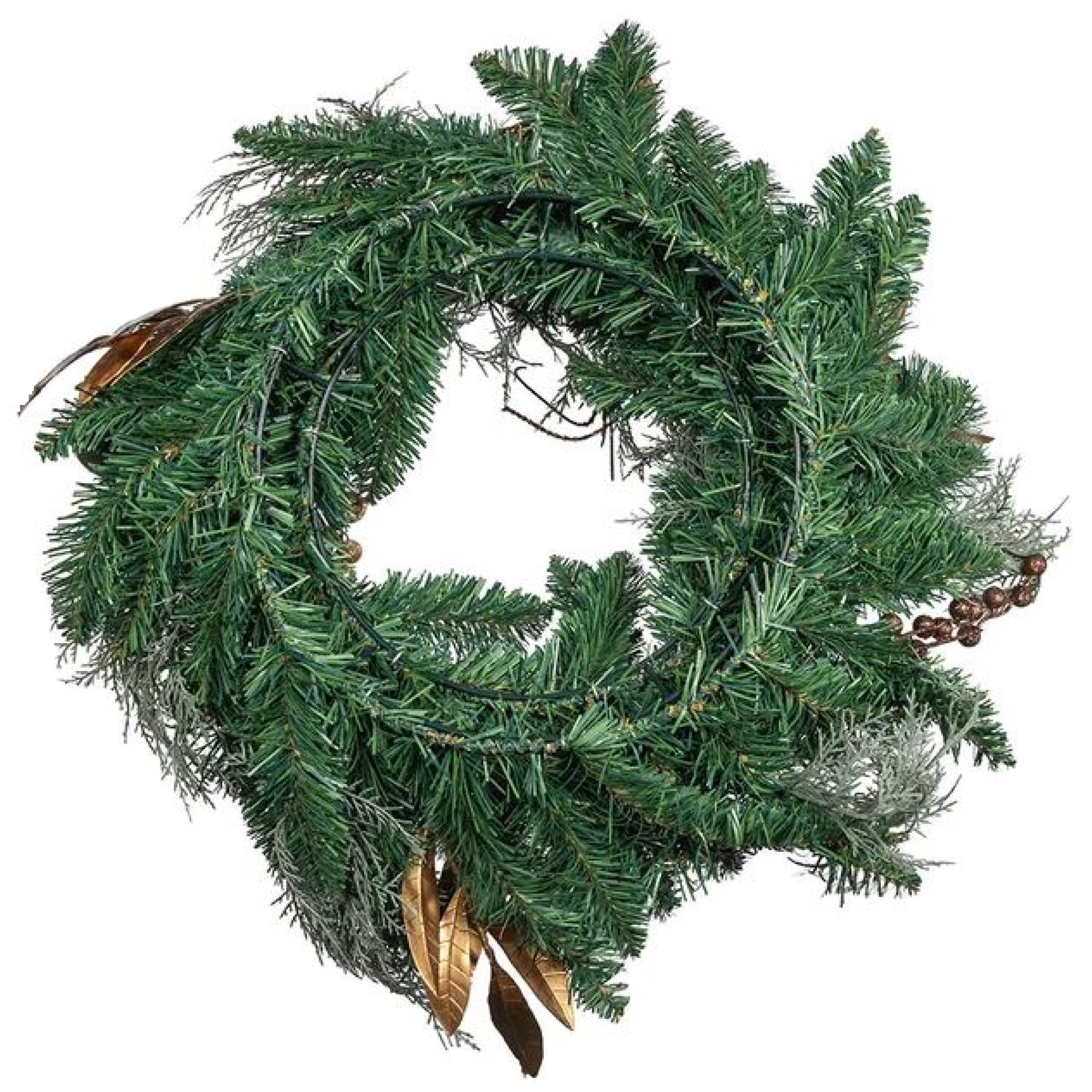 Kurt Adler Unlit Copper & Silver Balls Faux Green Holiday Wreath, 24in