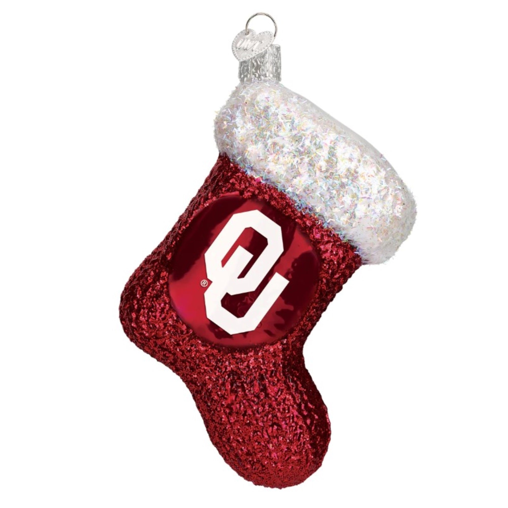 Old World Christmas Blown Glass Ornament for Christmas Tree, Oklahoma Sooners Stocking