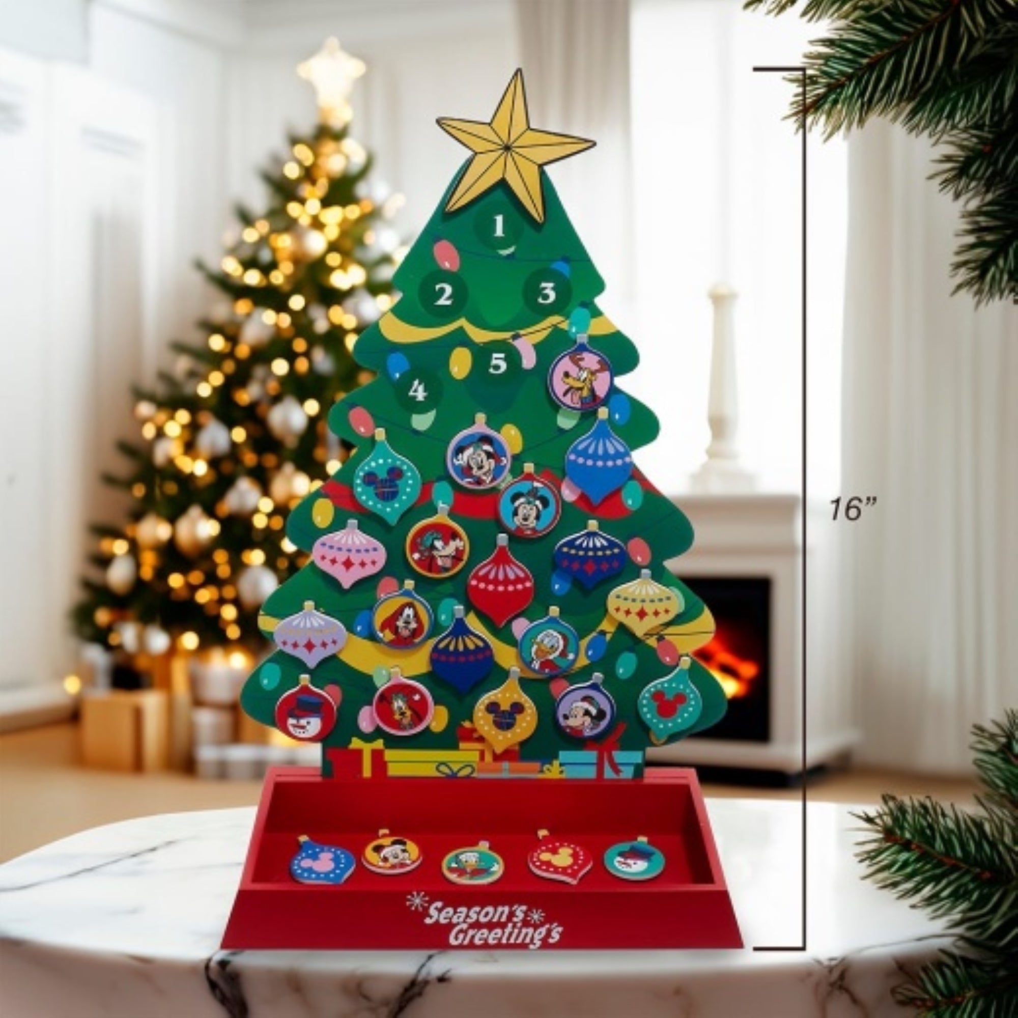 Kurt Adler Officially Licensed Disney Advent Tree with Magnetic Ornaments, 16"