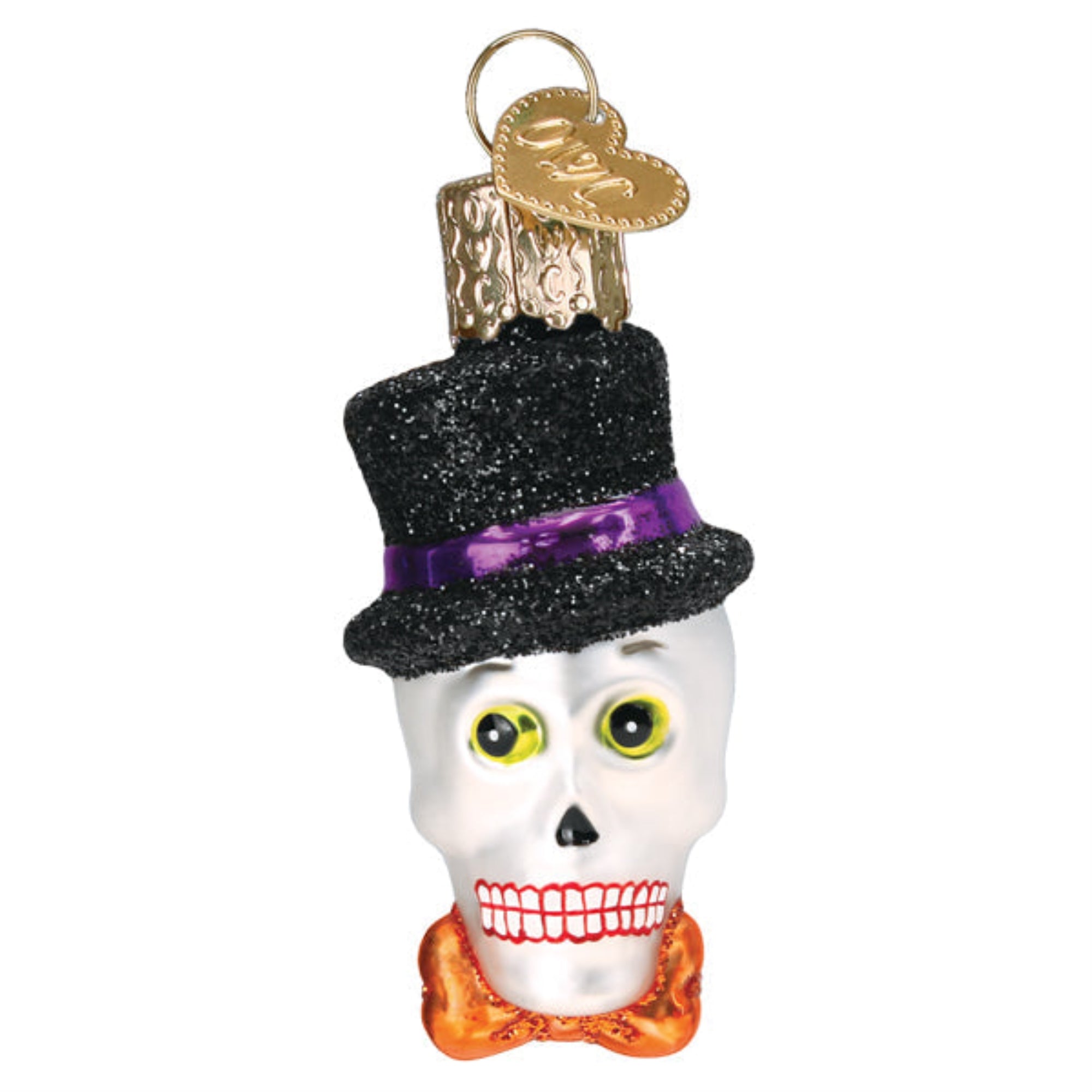 Old World Christmas Blown Glass Hanging Ornament for Halloween, Mini Top Hat Skeleton (with OWC Gift Box)