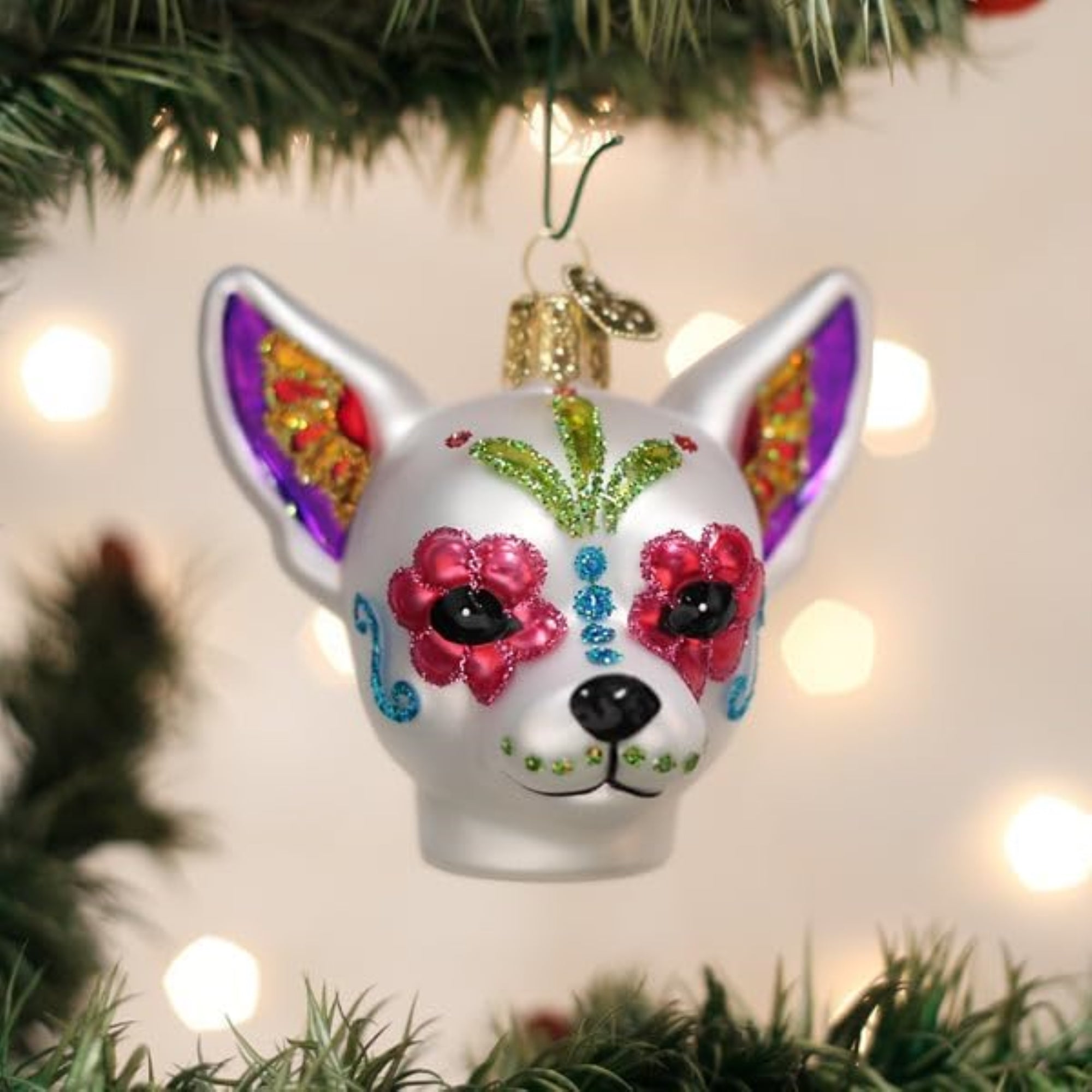 Old World Christmas Blown Glass Ornament for Christmas Tree, Dia De Los Muertos Dog (with OWC Gift Box)