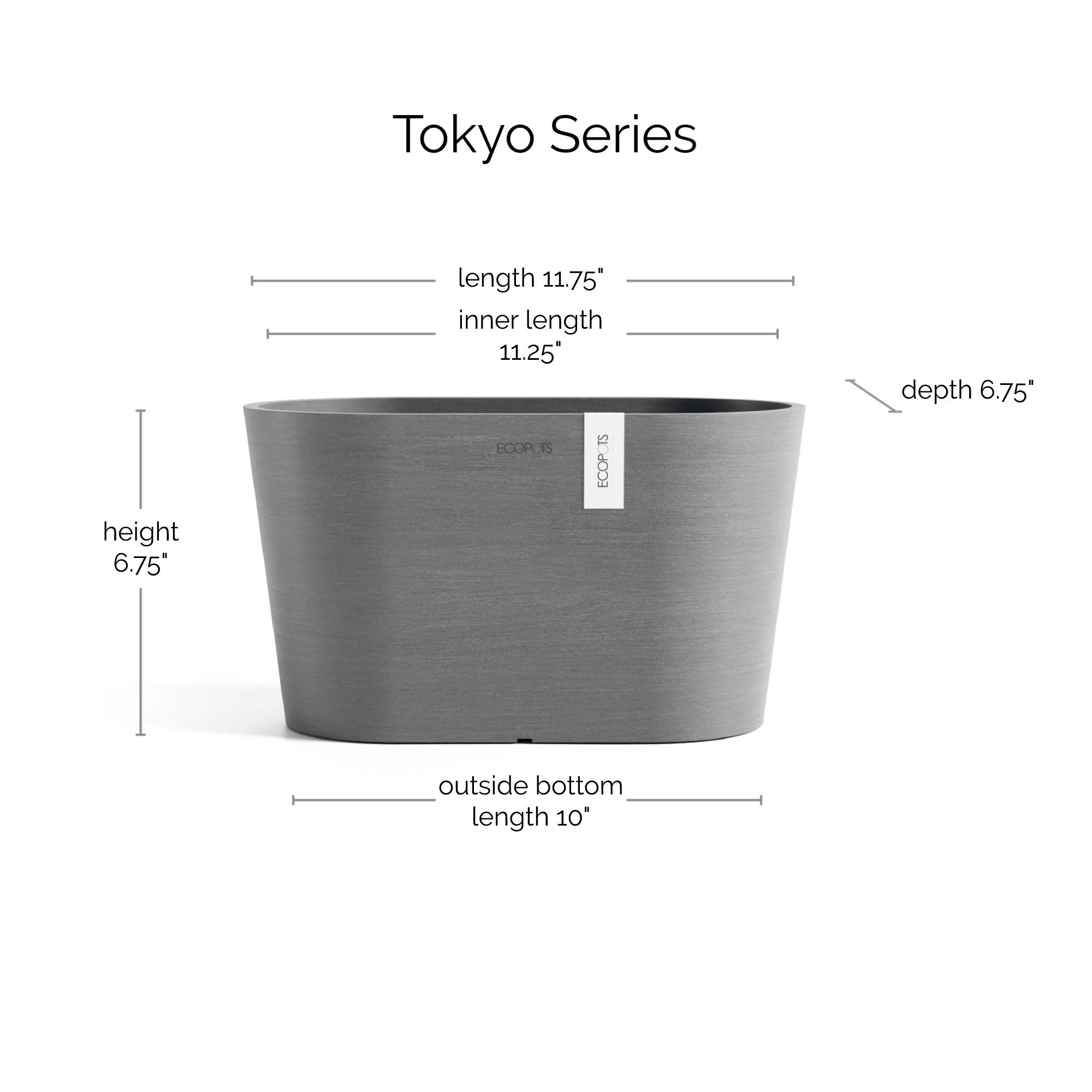 Ecopots Tokyo Durable Modern Oval Indoor/Outdoor Recycled-Based Composite Flower Pot Planter w/ Water Reservoir