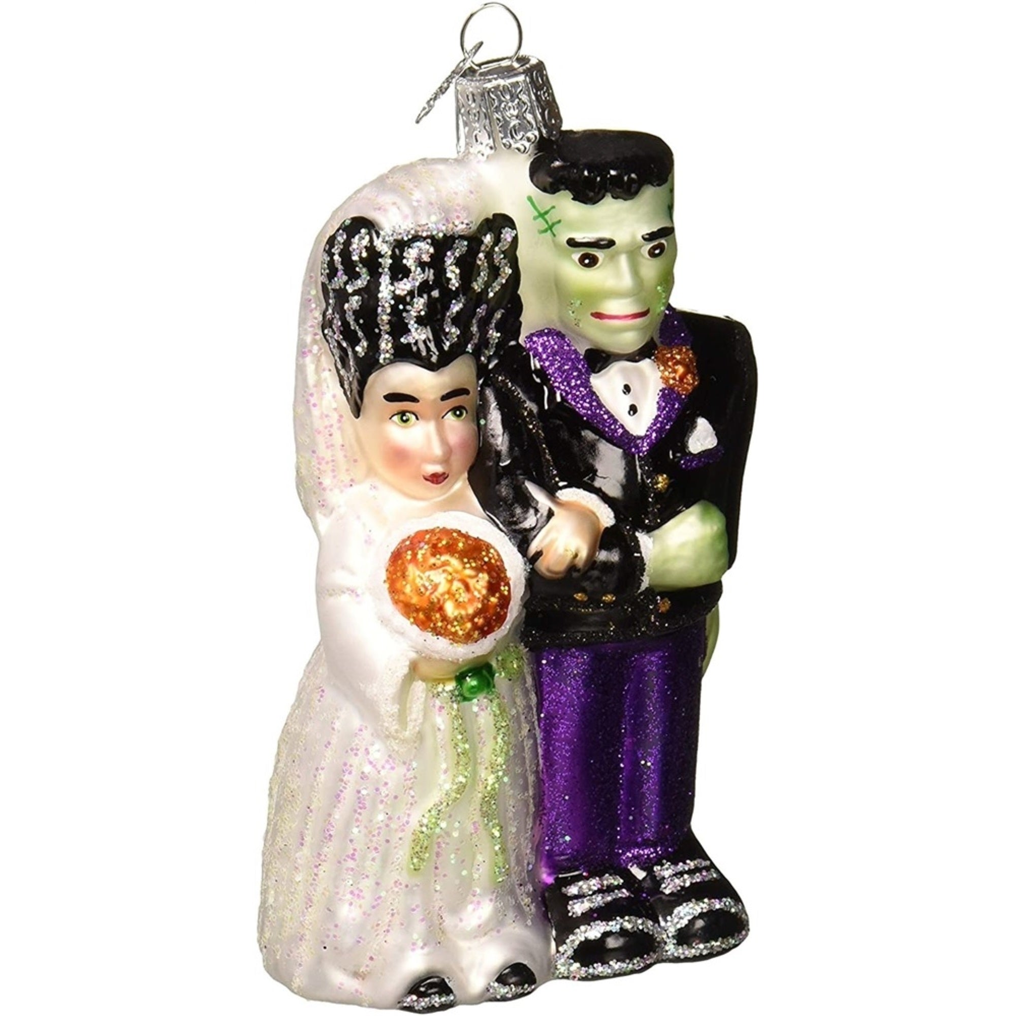 Old World Christmas Glass Blown Frankenstein and Bride Ornament