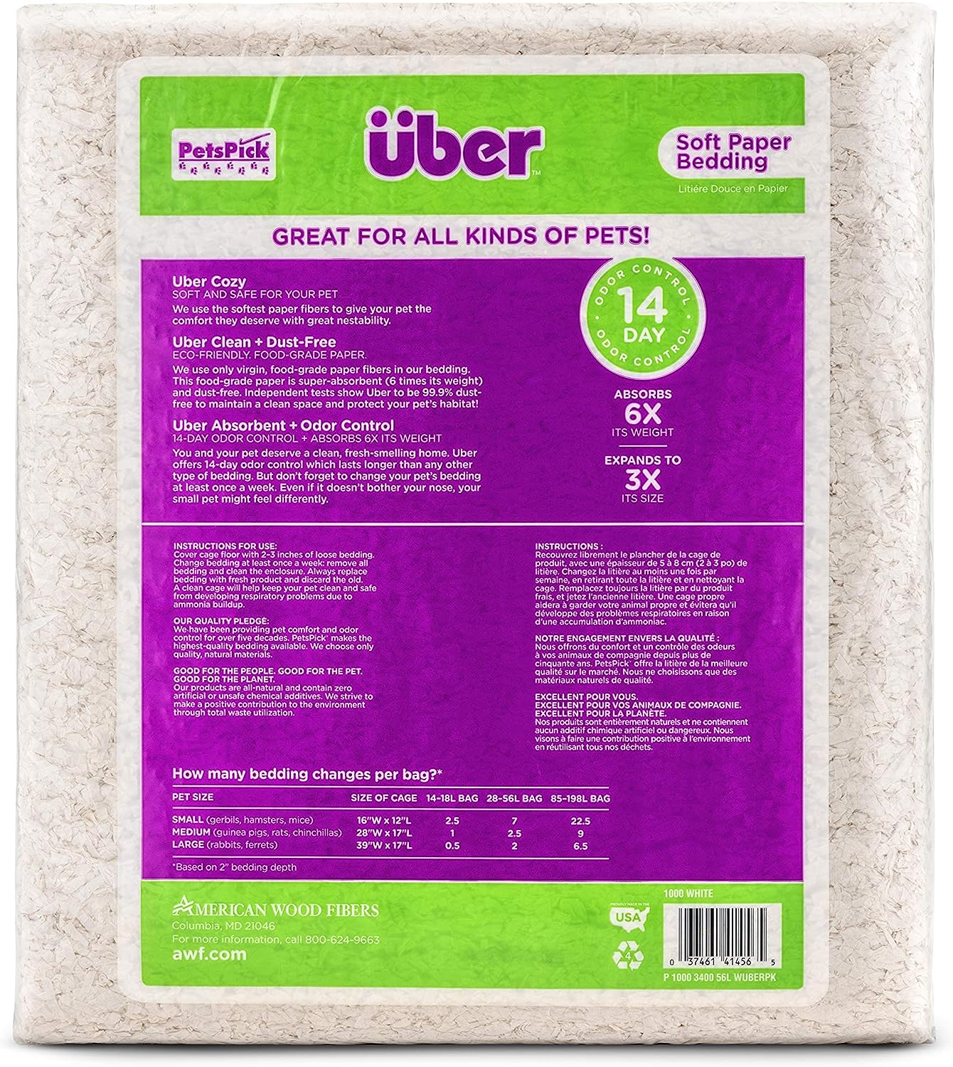 PetsPick Uber Soft Paper Pet Bedding for Small Animals, White 56L