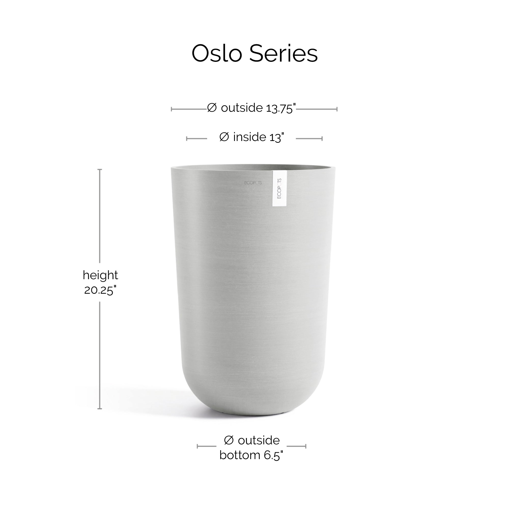 Ecopots Oslo High Durable Modern Round Indoor/Outdoor Recycled-Based Composite Flower Pot Planter, 20.5"