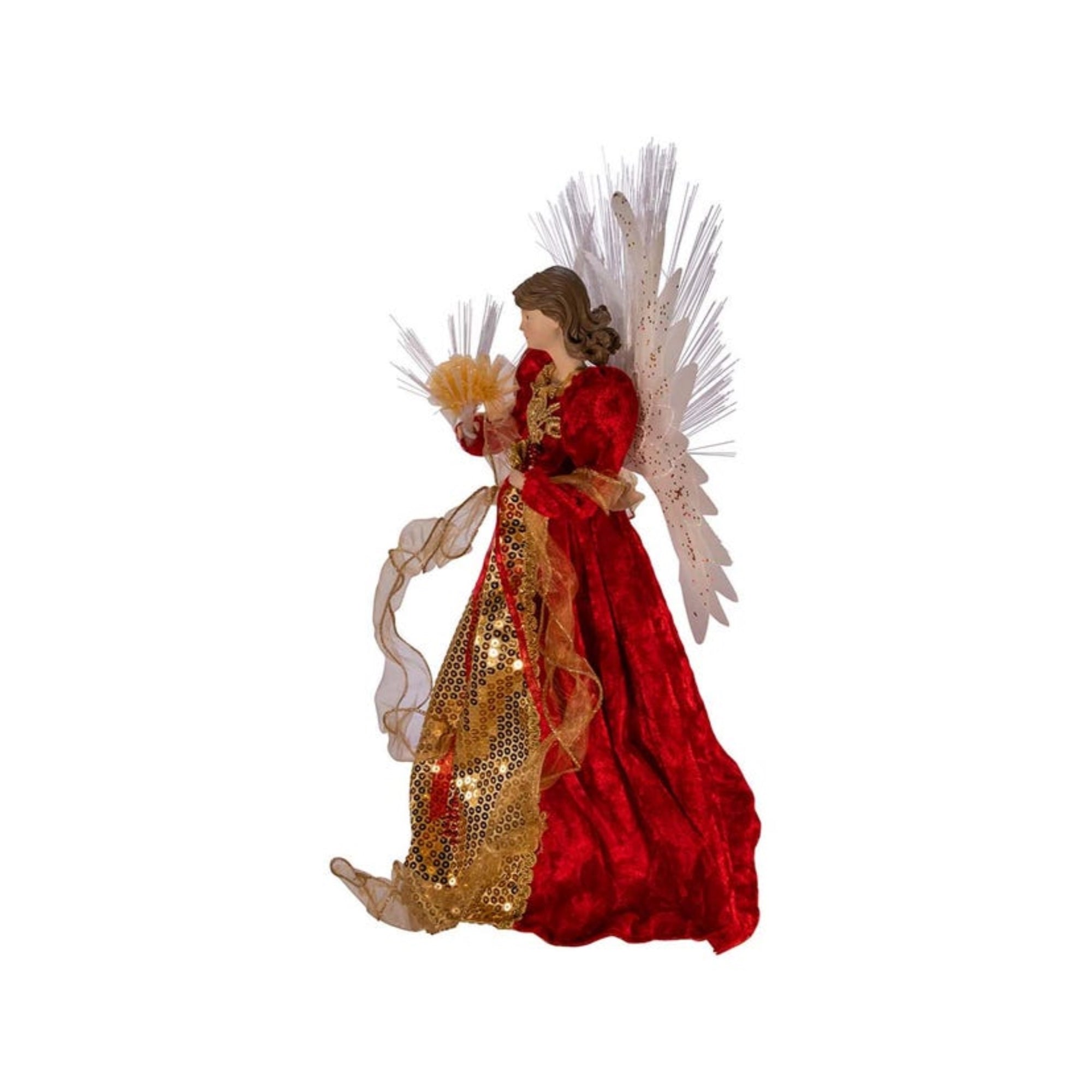 Kurt Adler UL 70-Light Fiber-Optic LED Christmas Treetop, Red and Gold Angel, 18"