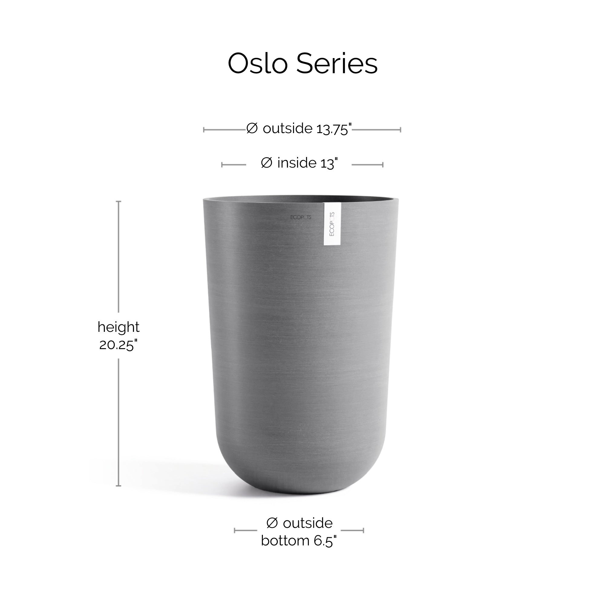 Ecopots Oslo High Durable Modern Round Indoor/Outdoor Recycled-Based Composite Flower Pot Planter, 20.5"