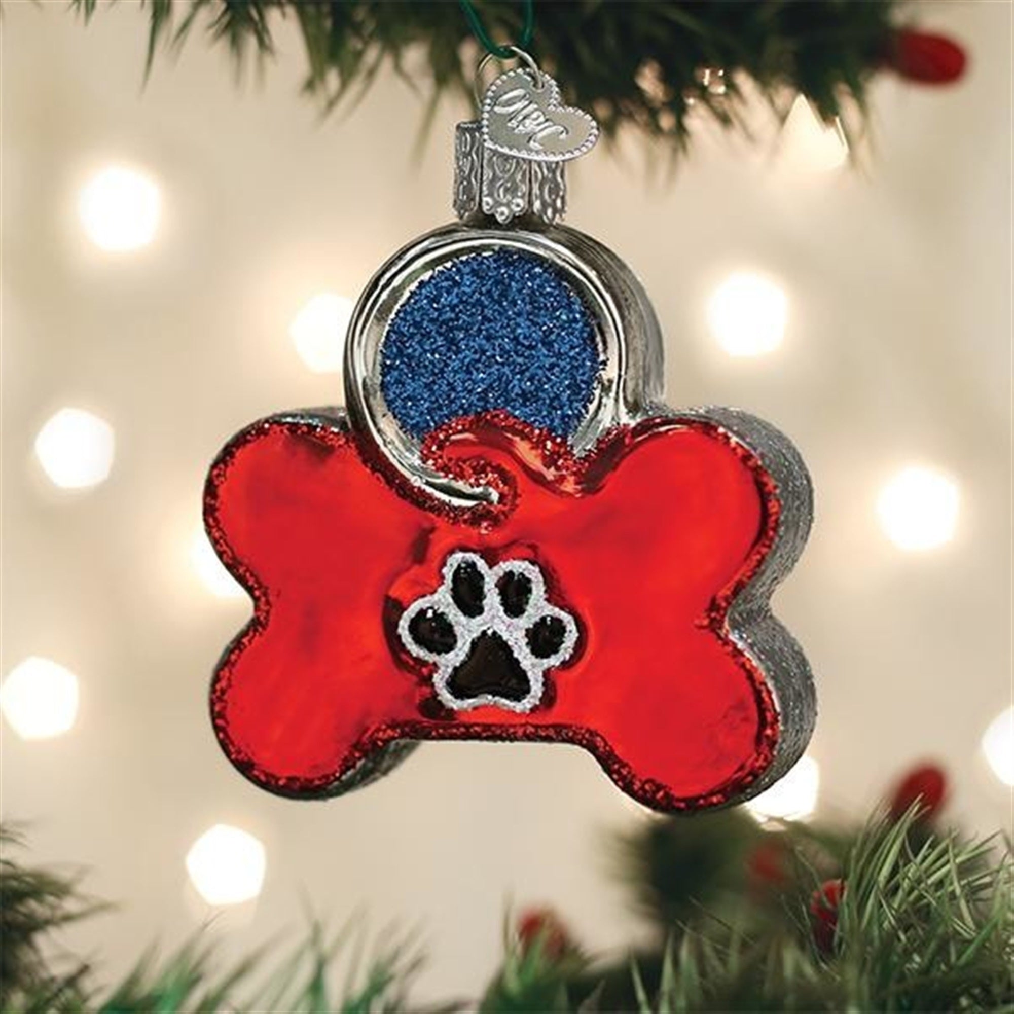 Old World Christmas Blown Glass Ornament for Christmas Tree, Dog Tag