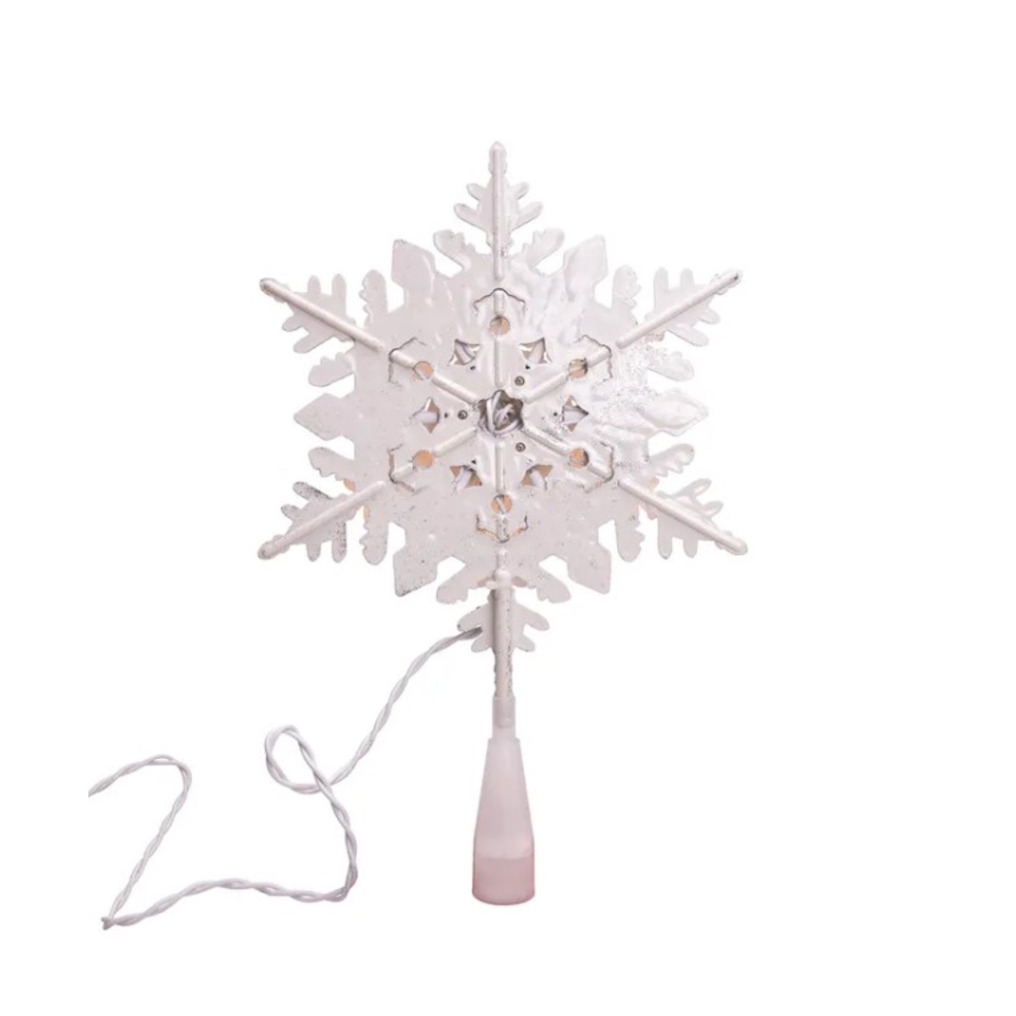 Kurt Adler UL 20-Light Silver & White Glittered Snowflake Christmas Treetop, 13.75in