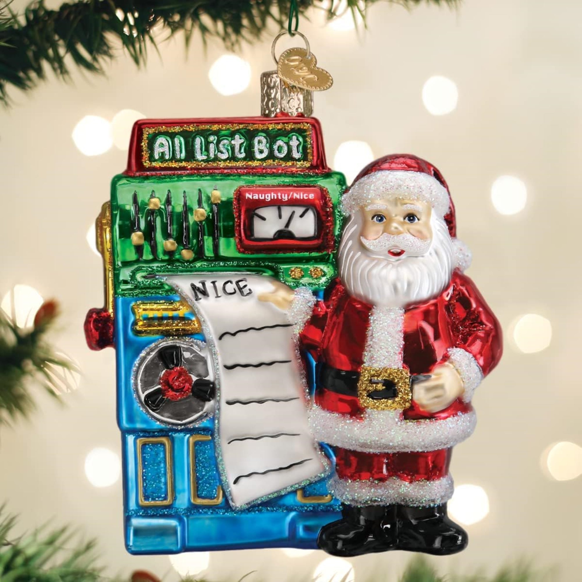 Old World Christmas Blown Glass Ornament for Christmas Tree, Santa's AI List Bot