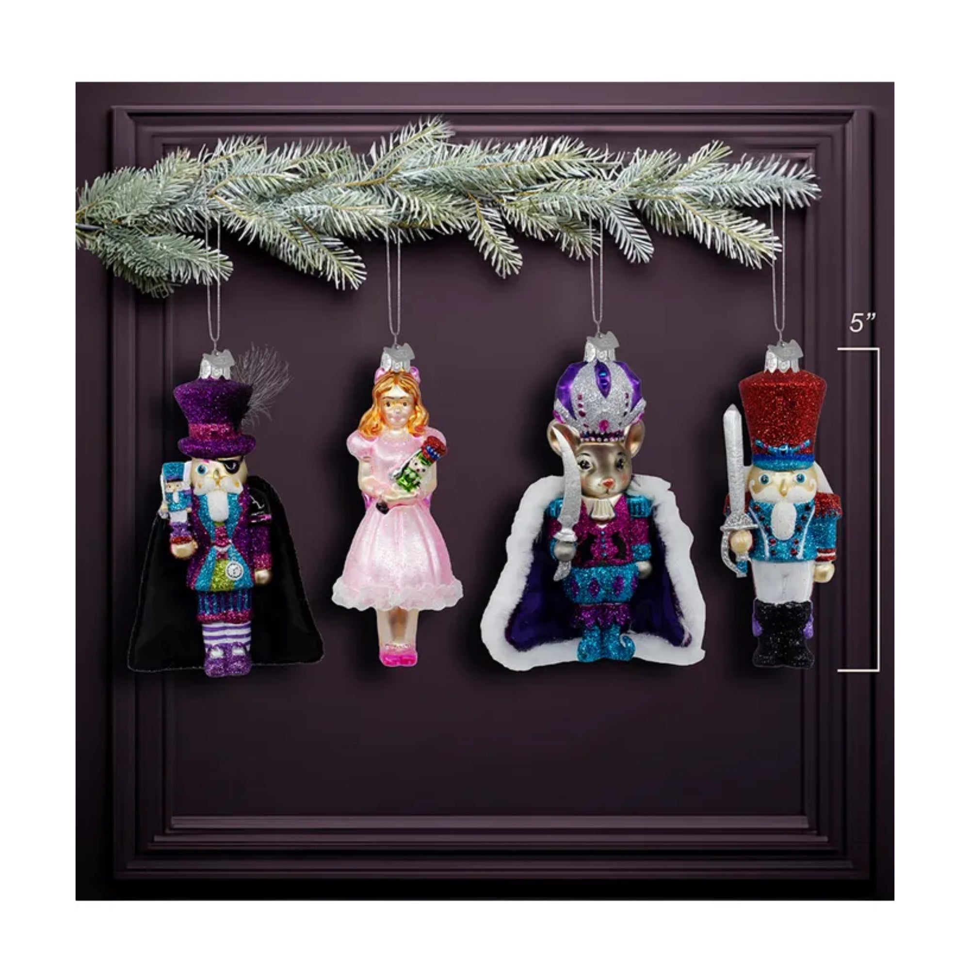 Kurt Adler Noble Gems Glass Christmas Tree Ornaments, Nutcracker Suite, 4 Piece Set