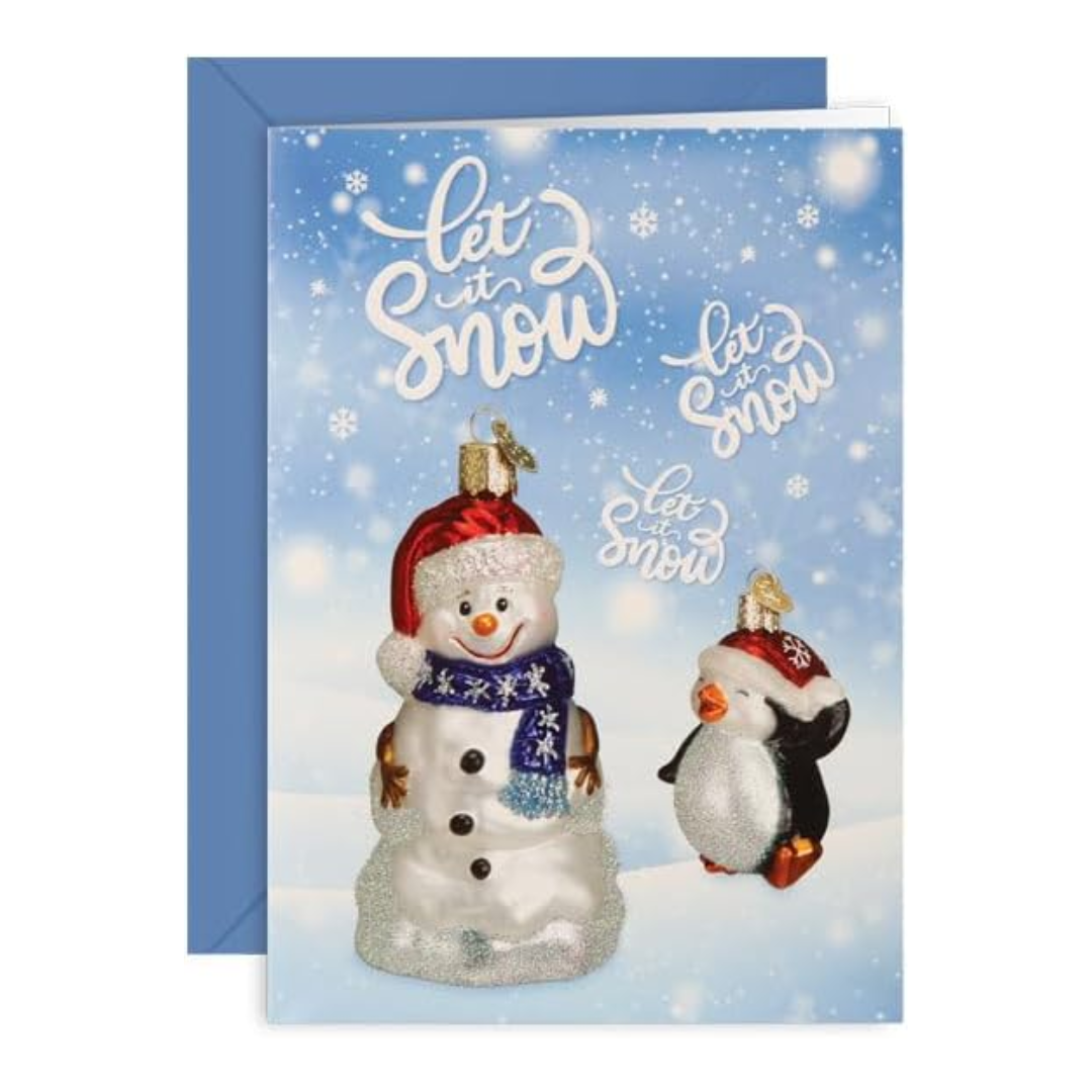 Old World Christmas Ornament Christmas Card, Snowman, 7 x 5in