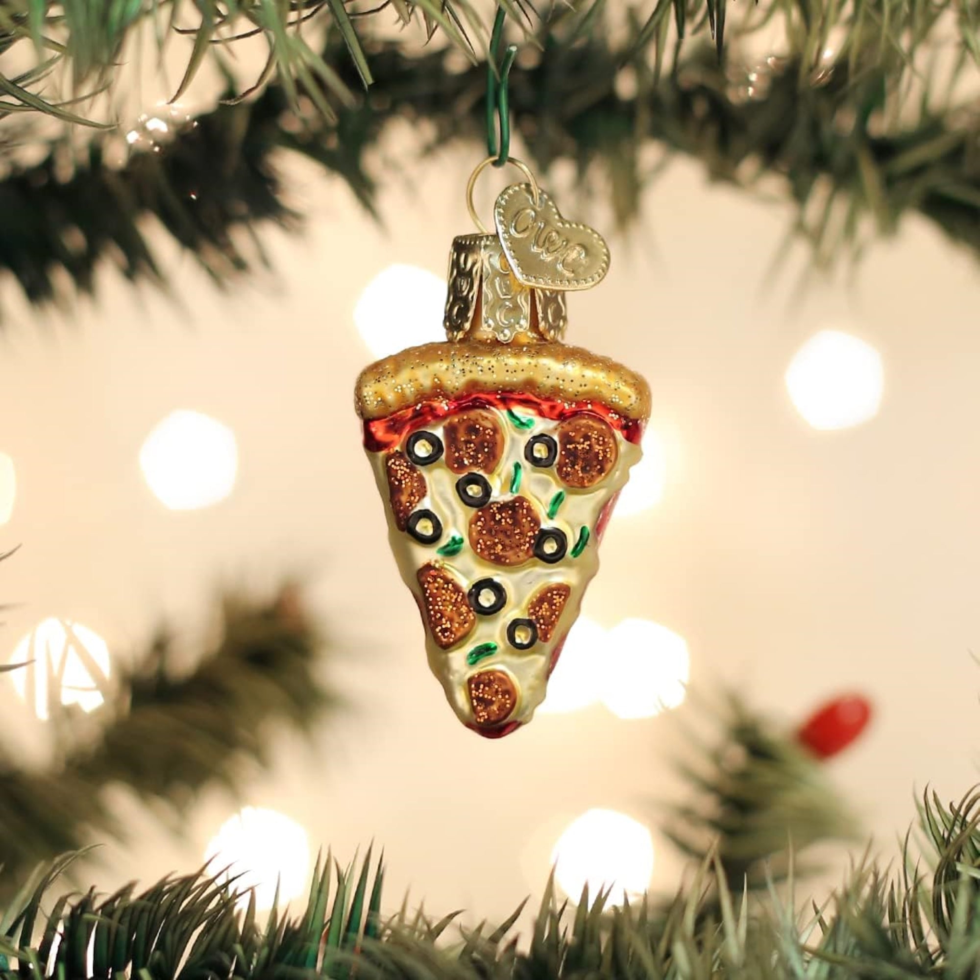 Old World Christmas Blown Glass Mini Ornament for Christmas Tree, Pizza Slice