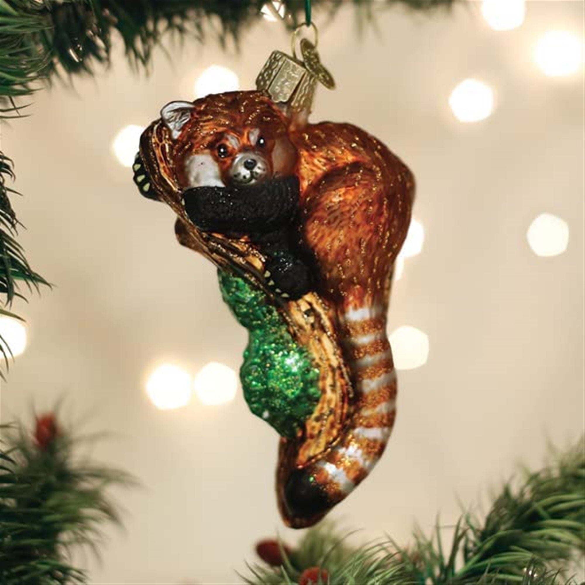 Old World Christmas Blown Glass Ornament for Christmas Tree, Red Panda