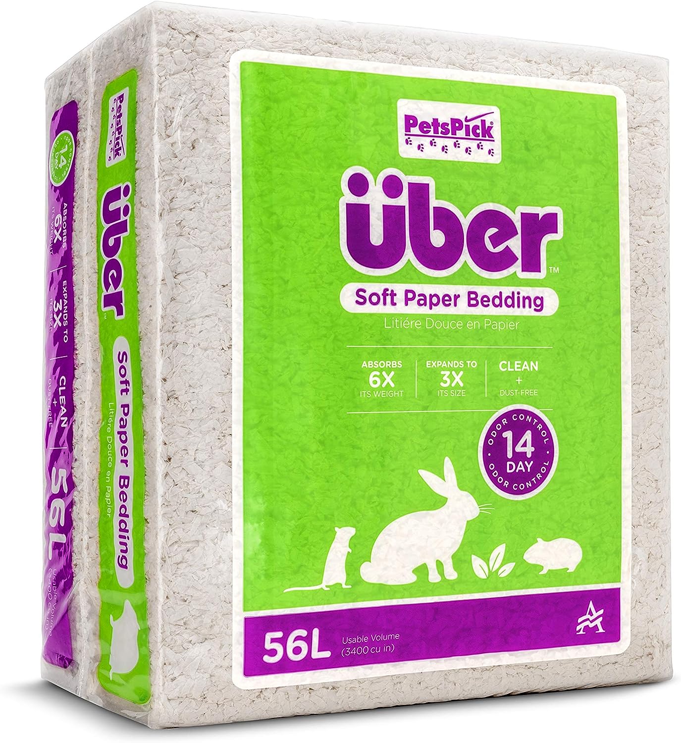 PetsPick Uber Soft Paper Pet Bedding for Small Animals, White 56L