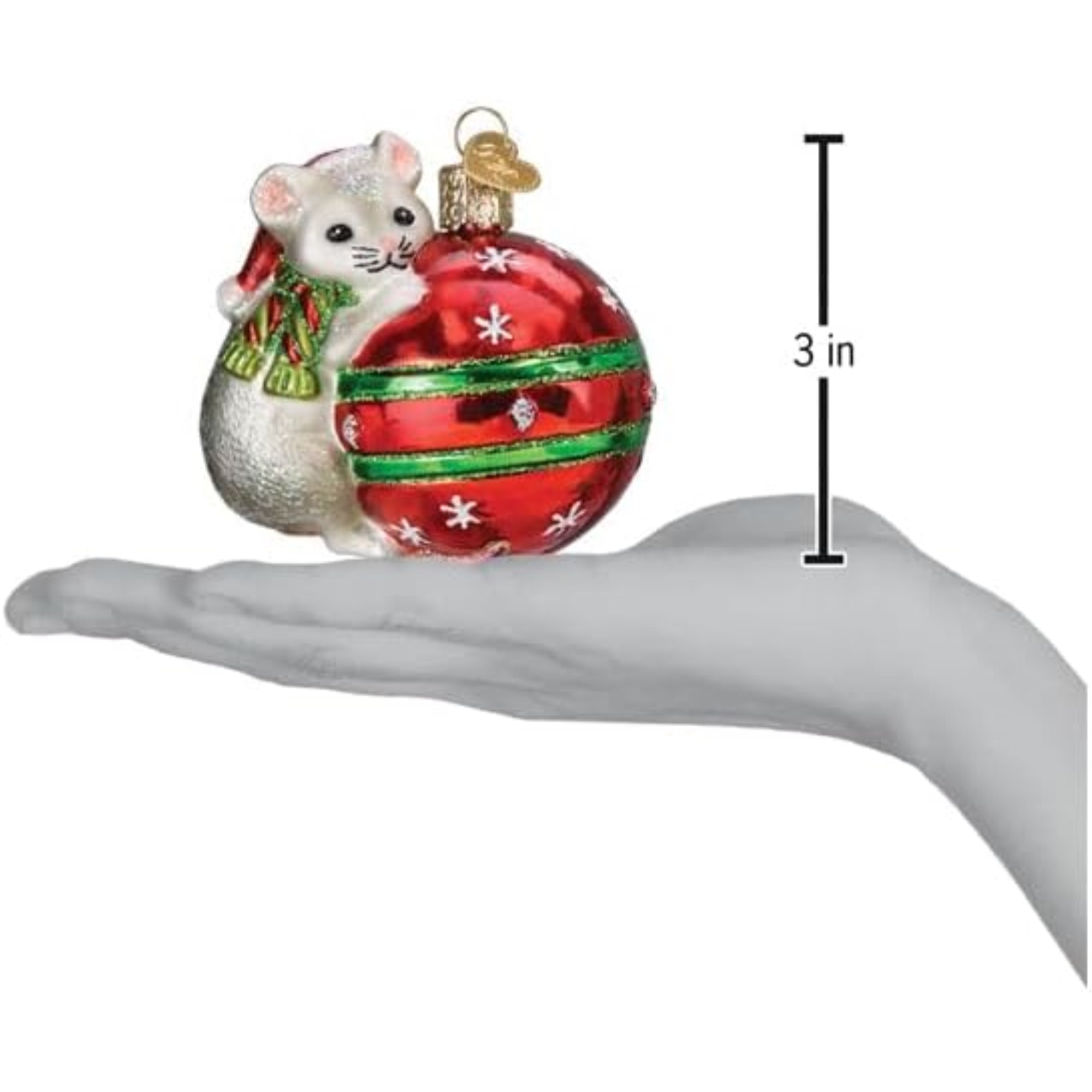 Old World Christmas Blown Glass Ornament for Christmas Tree, Playful Christmas Mouse (with OWC Gift Box)