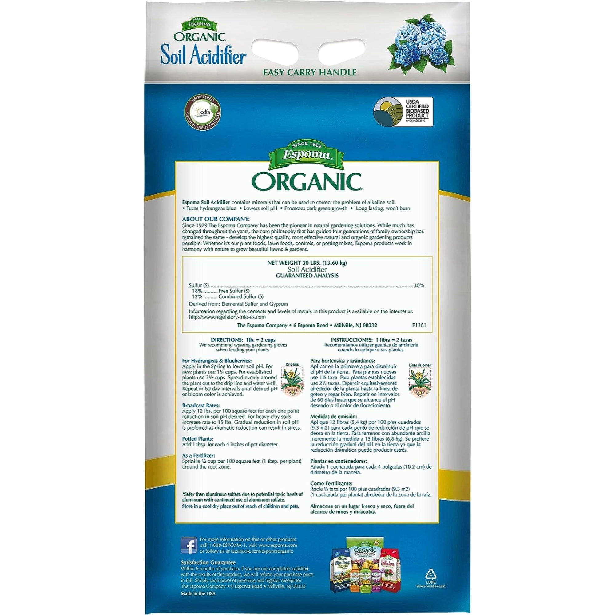 Espoma Organic Soil Acidifier Soil Amendment, Lowers Soil pH and Turns Hydrangeas Blue! Contains Elemental Sulfur, Can be Used for Organic Gardening