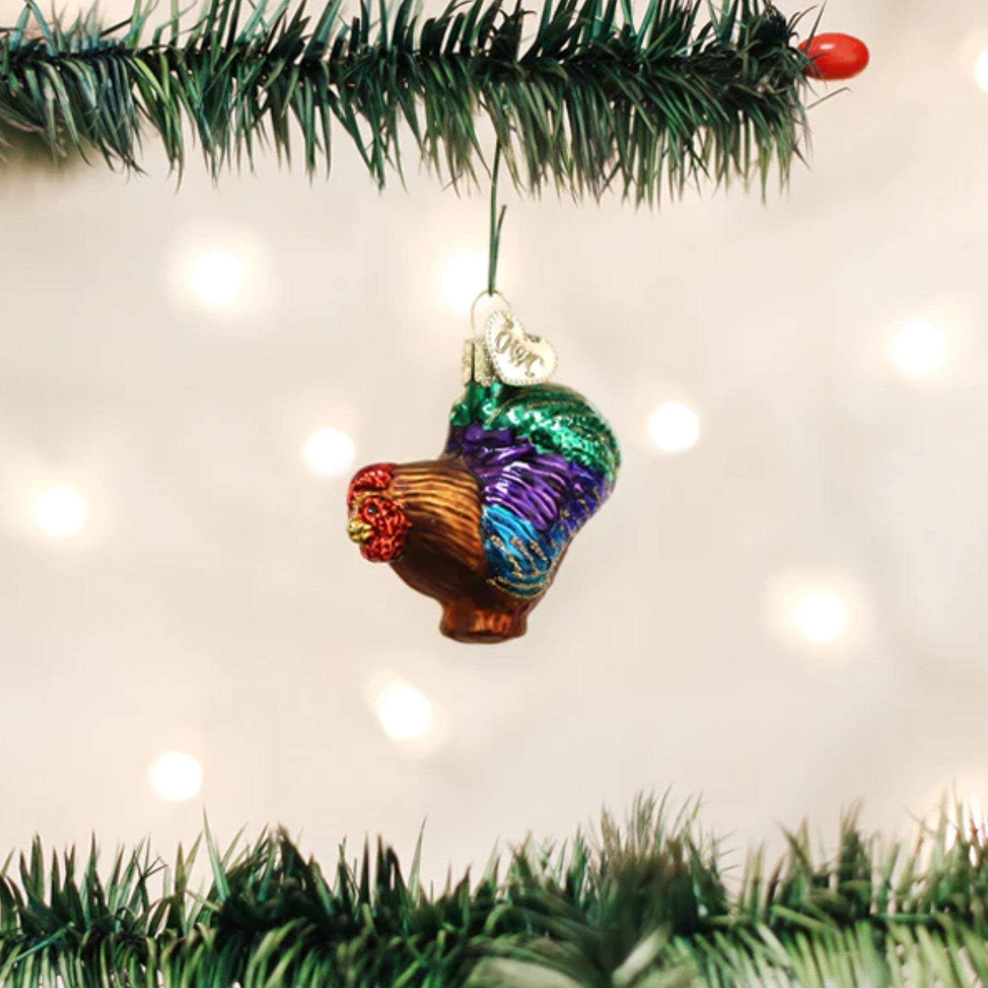 Old World Christmas Blown Glass Ornament for Christmas Tree, Small Rooster