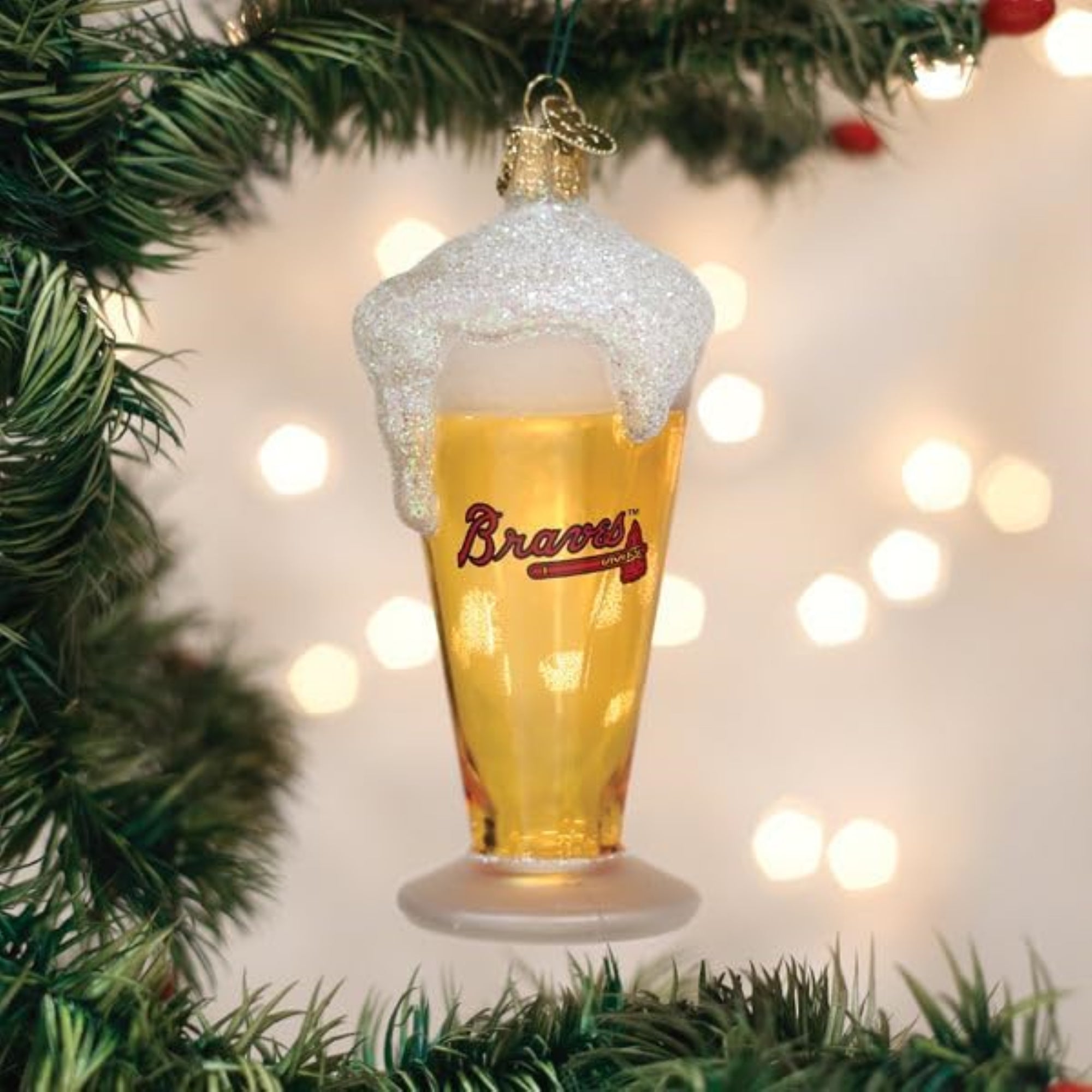 Old World Christmas Blown Glass Ornament for Christmas Tree, Atlanta Braves Glass of Beer (with OWC Gift Box)