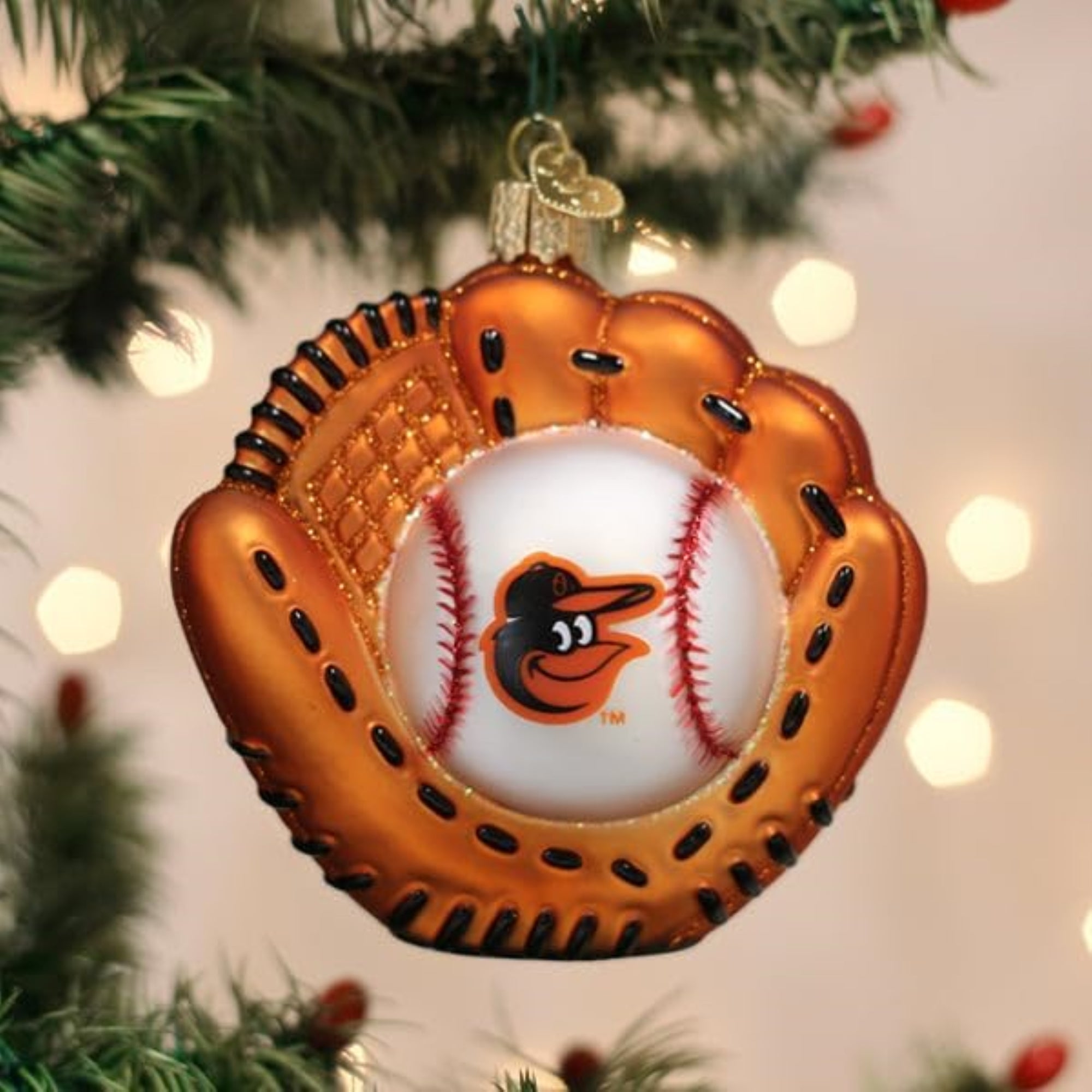 Old World Christmas Blown Glass Ornament for Christmas Tree, Baltimore Orioles Baseball Mitt (with OWC Gift Box)