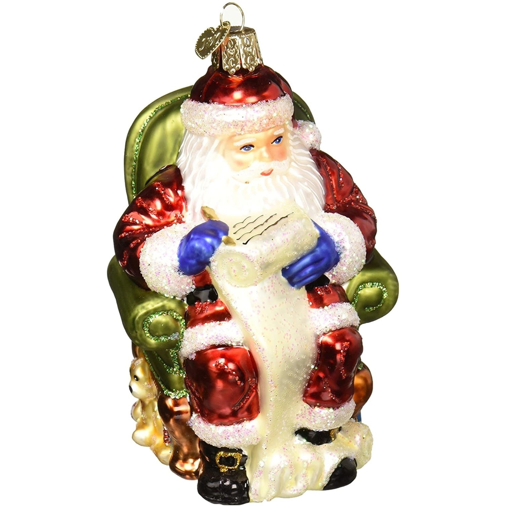 Old World Christmas Blown Glass Ornament for Christmas Tree, Santa Checking His List