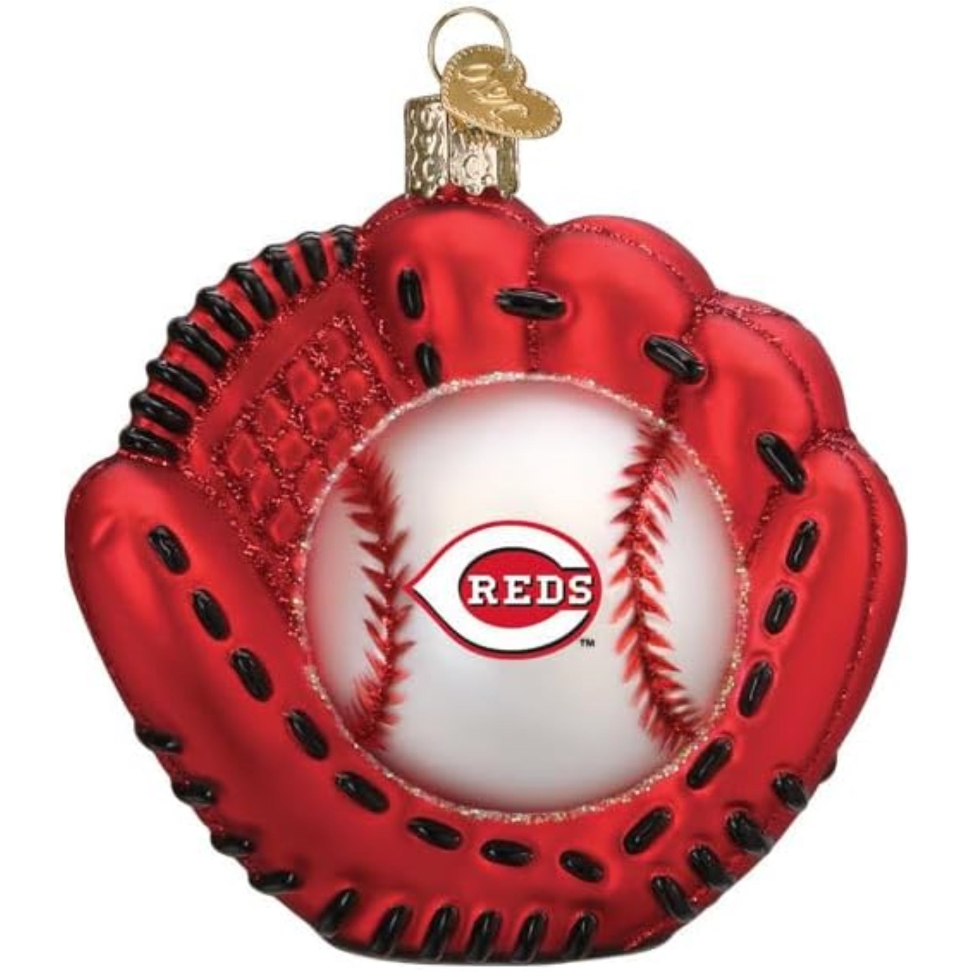 Old World Christmas Blown Glass Ornament for Christmas Tree, Cincinnati Reds Baseball Mitt (with OWC Gift Box)