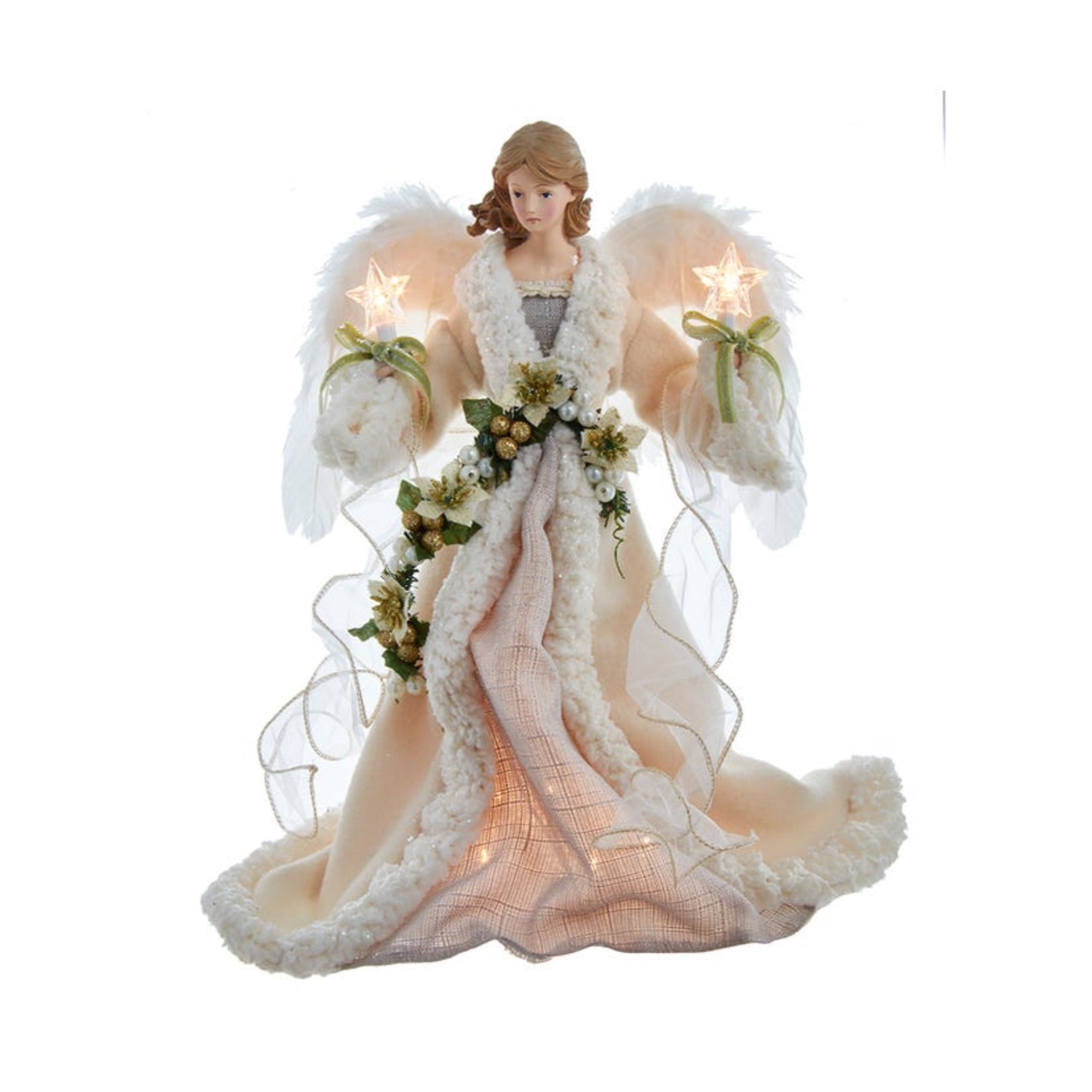 Kurt Adler 10-Light Christmas Angel Treetop, Ivory and Grey, 16'