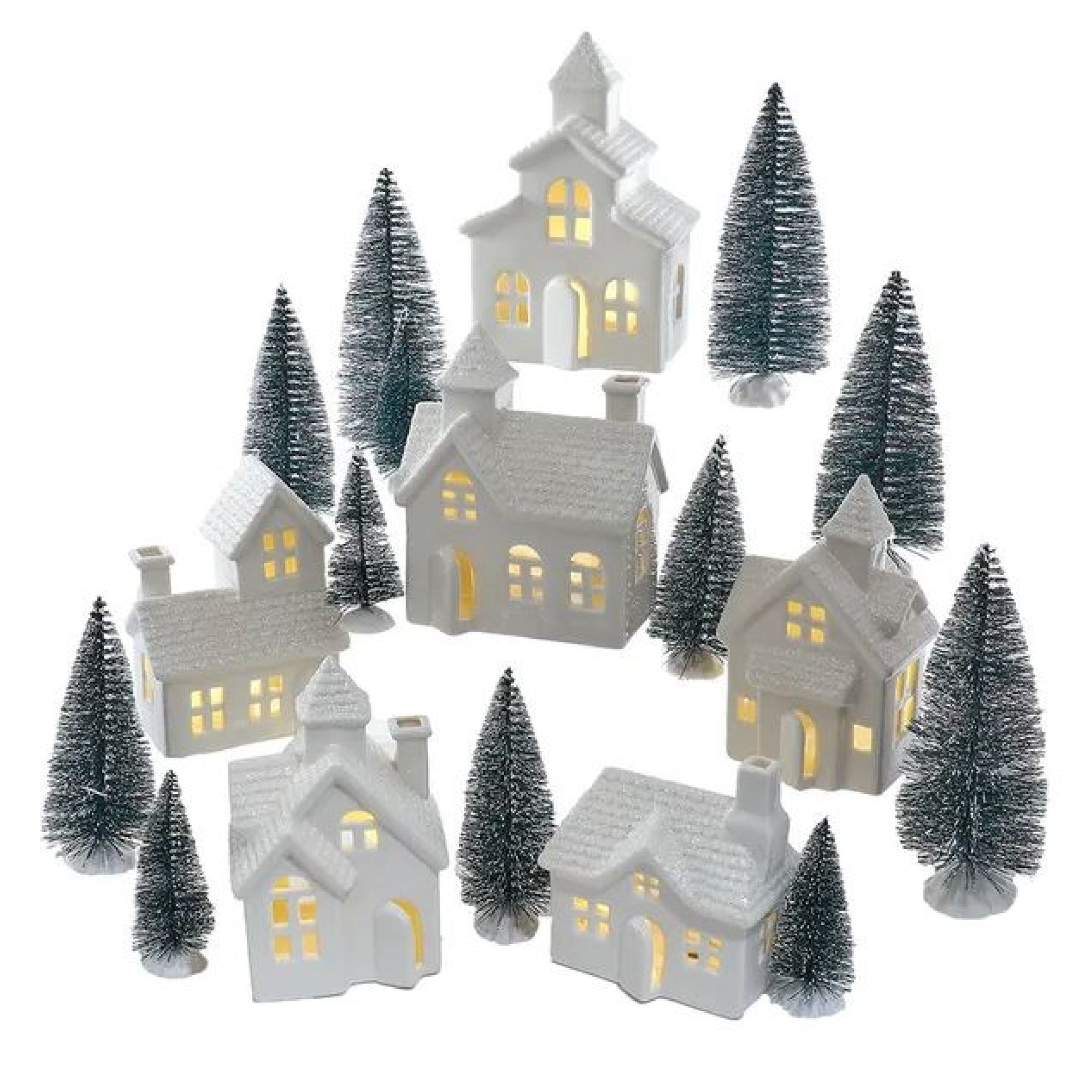 Kurt Adler Battery Operated Porcelain Lighted Houses, Trees & Candles (24-piece Set)