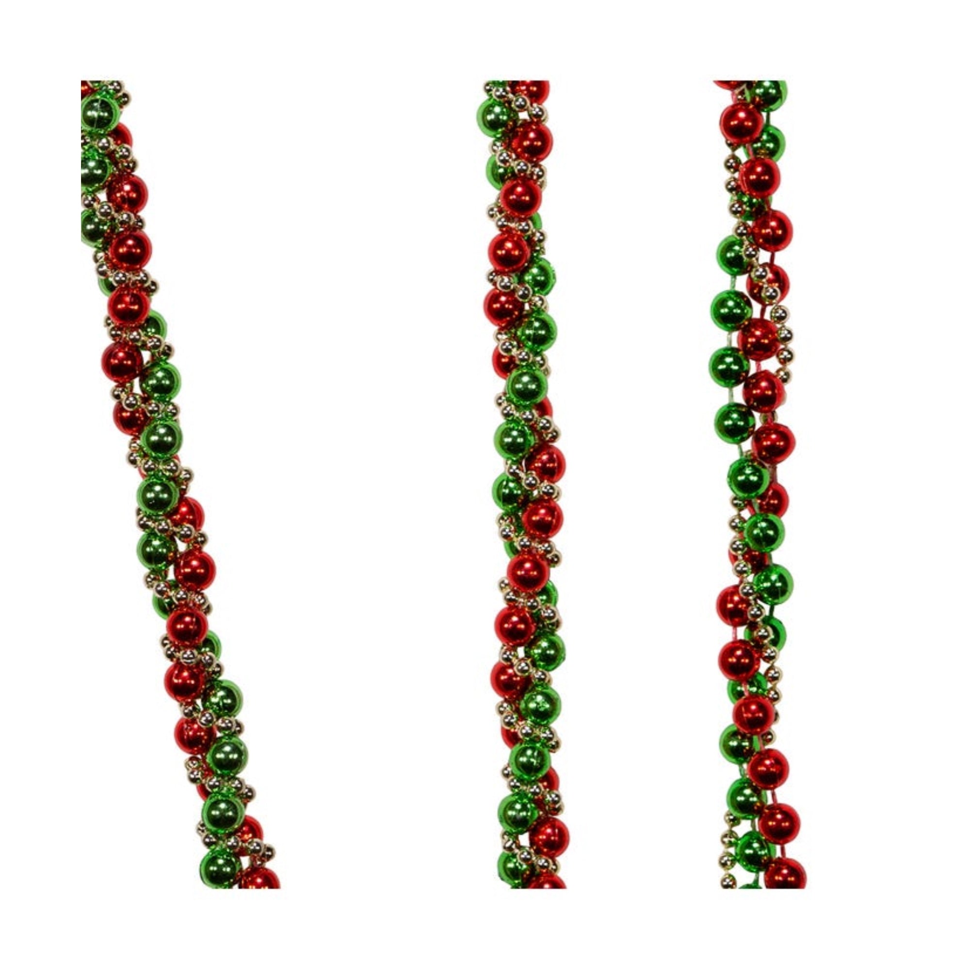 Kurt Adler Plastic Round Bead Garland, Twisted Strand, Red, Green and Gold, 9ft