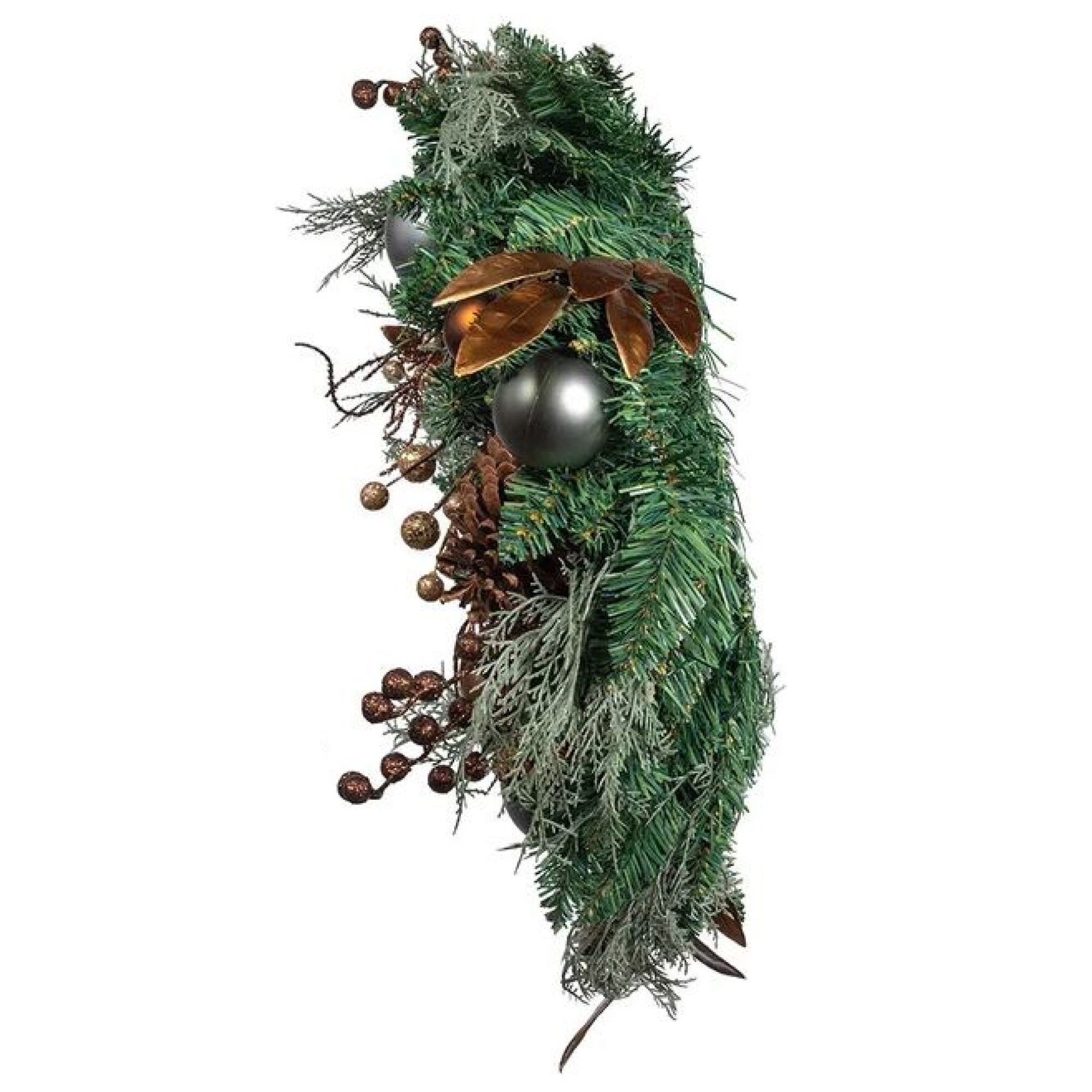 Kurt Adler Unlit Copper & Silver Balls Faux Green Holiday Wreath, 24in