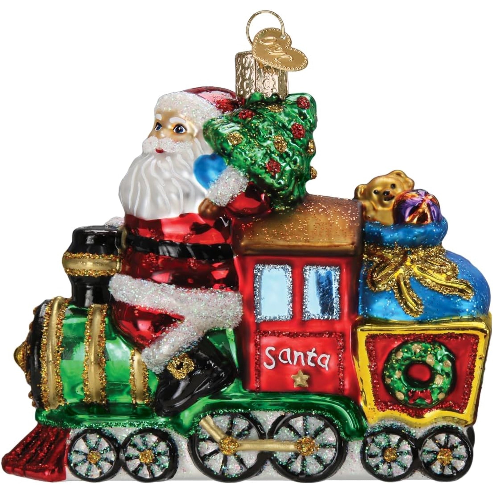 Old World Christmas Blown Glass Ornament for Christmas Tree, Santa On Locomotive