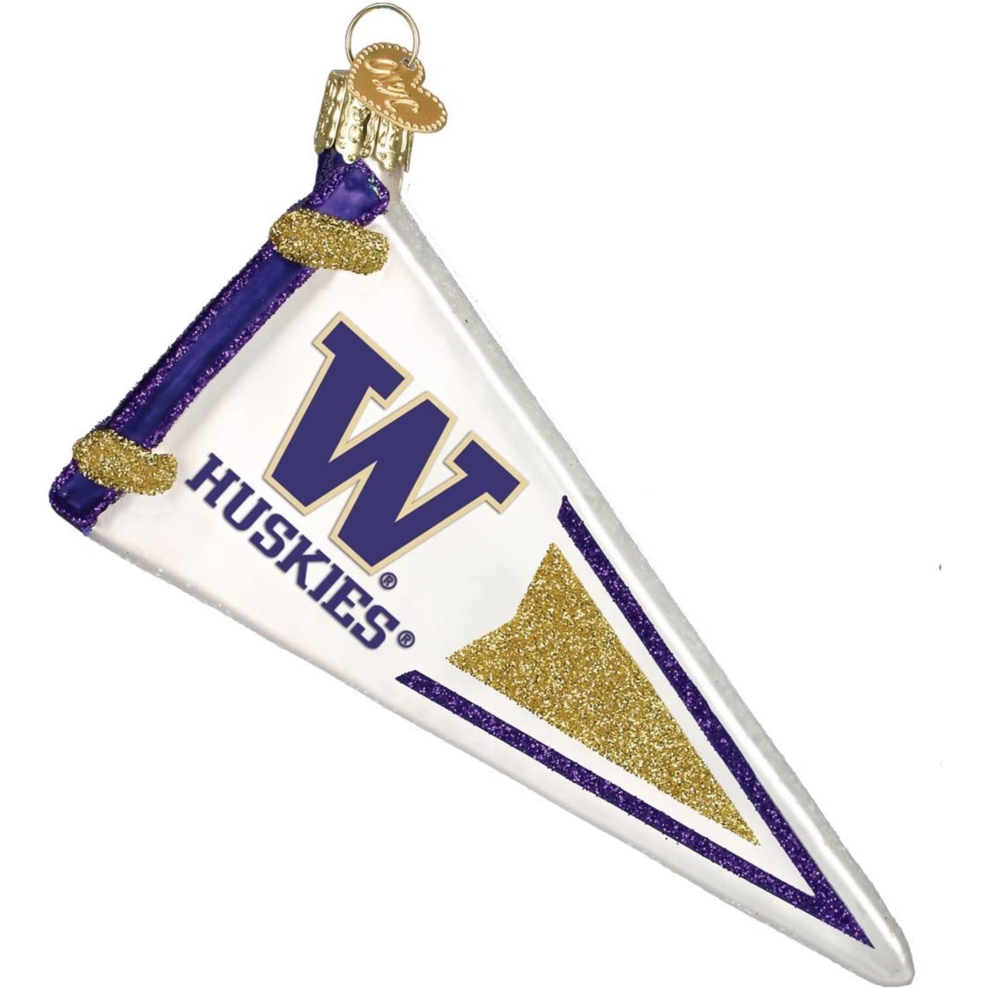 Old World Christmas Blown Glass Ornament for Christmas Tree, Washington Huskies Pennant