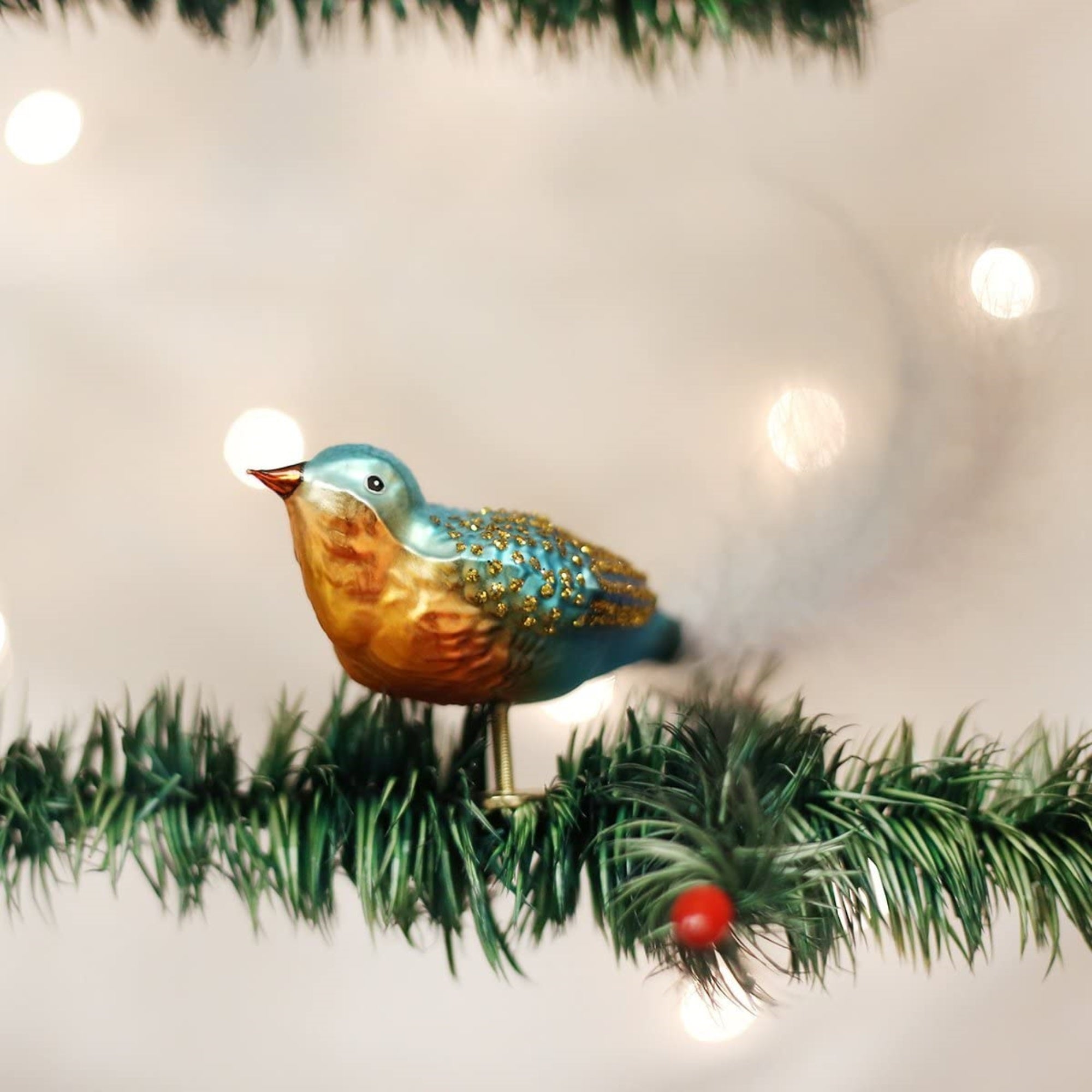 Old World Christmas Blown Glass Clip-On Ornament for Christmas Tree, Forest Finch