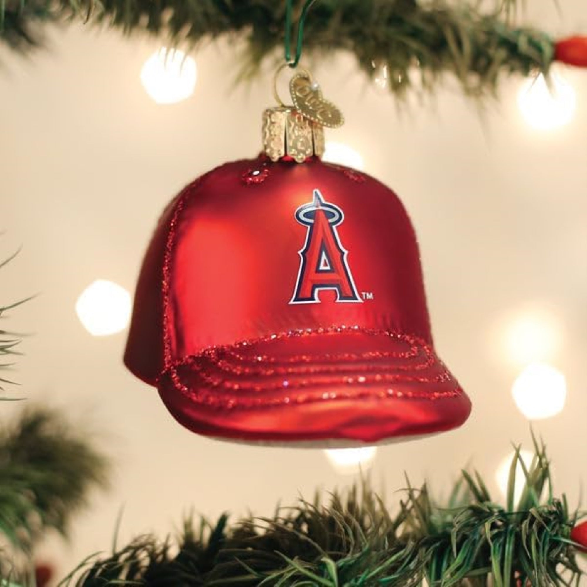 Old World Christmas Blown Glass Ornament for Christmas Tree, Los Angeles Angels Baseball Cap
