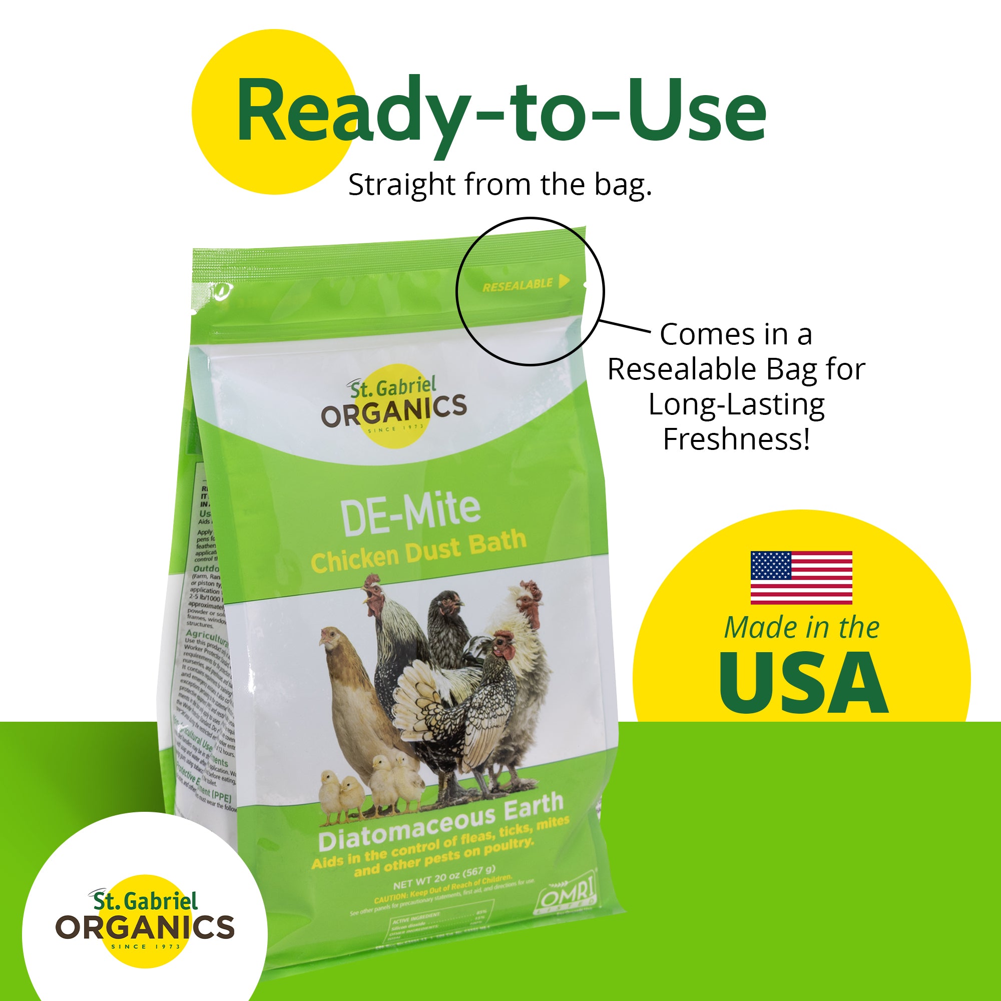 St. Gabriel Organics DE-Mite Chicken Dust Bath Diatomaceous Earth, 20oz