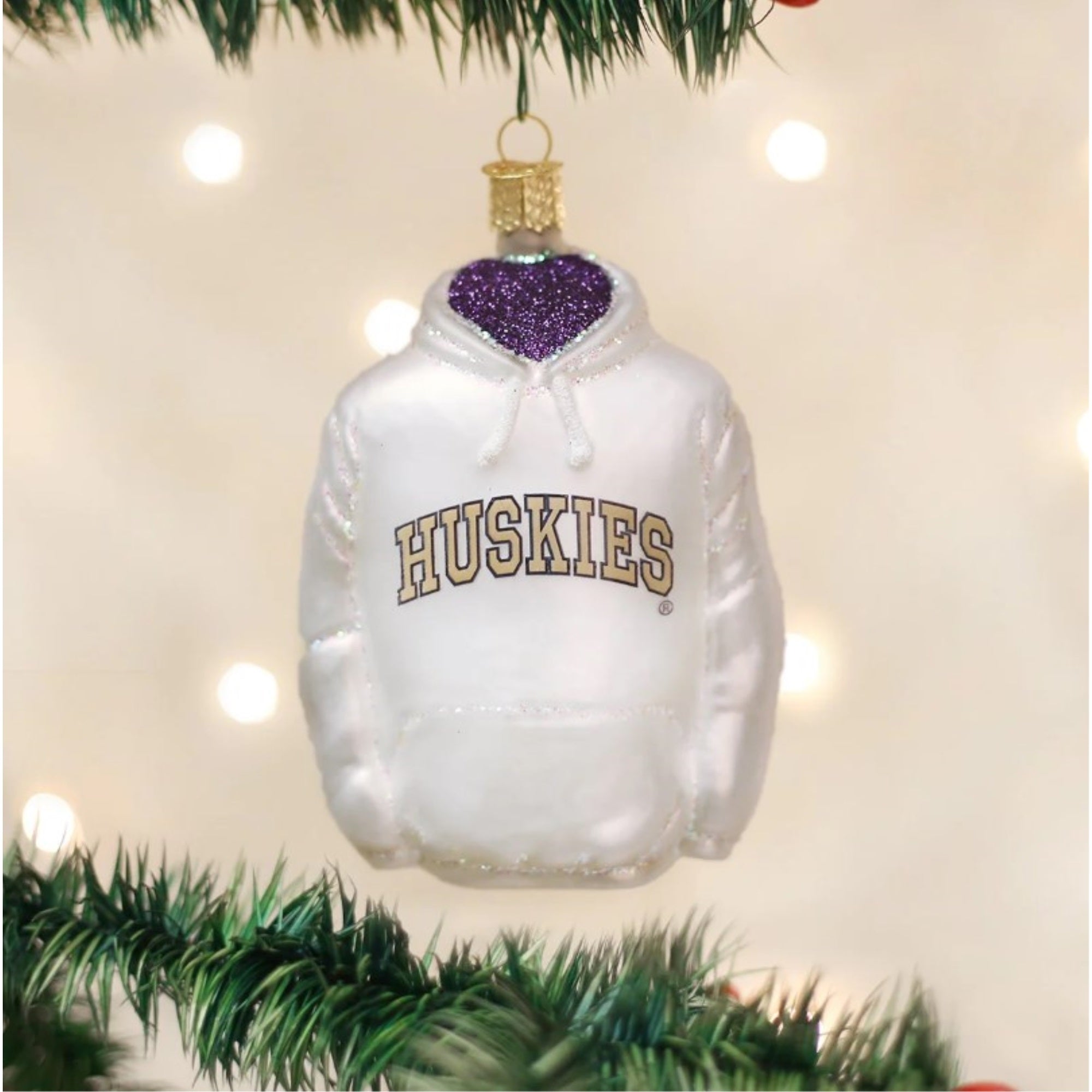 Old World Christmas Blown Glass Ornament for Christmas Tree, Washington Huskies Hoodie