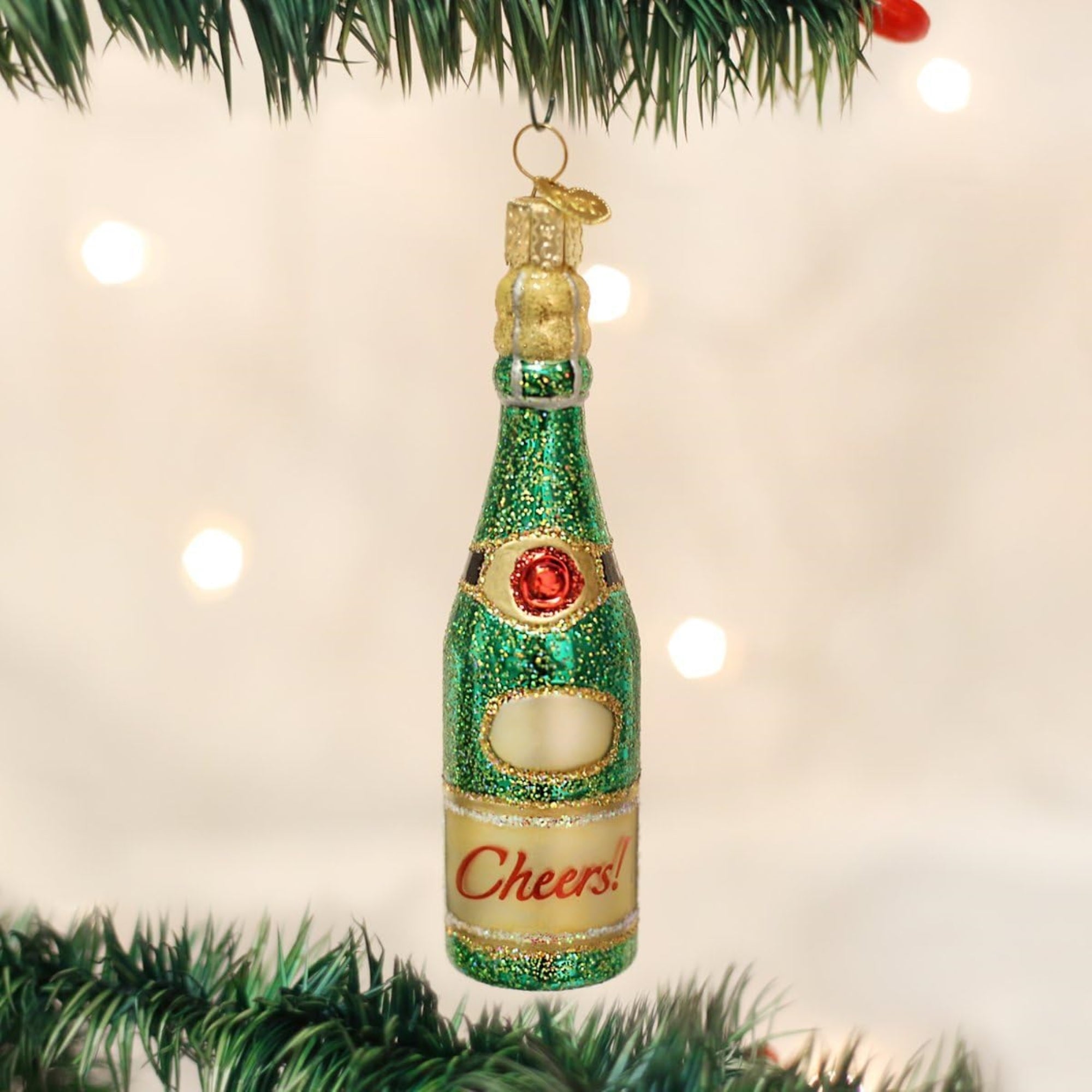 Old World Christmas Blown Glass Ornament for Christmas Tree, Cheers Bottle