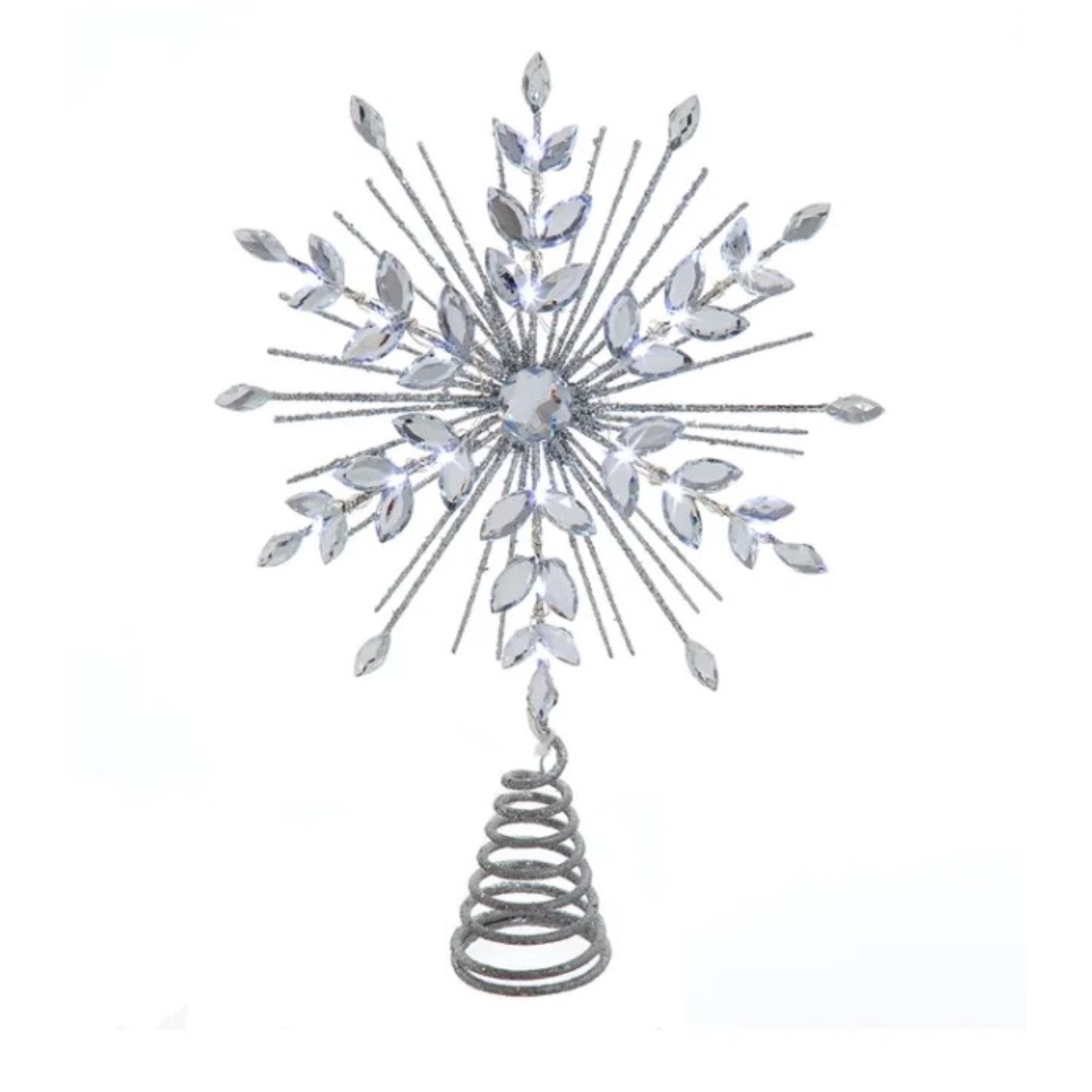 Kurt Adler 18-Light Cool White Micro LED Glitter Snowflake Treetop, Silver, 11.75"