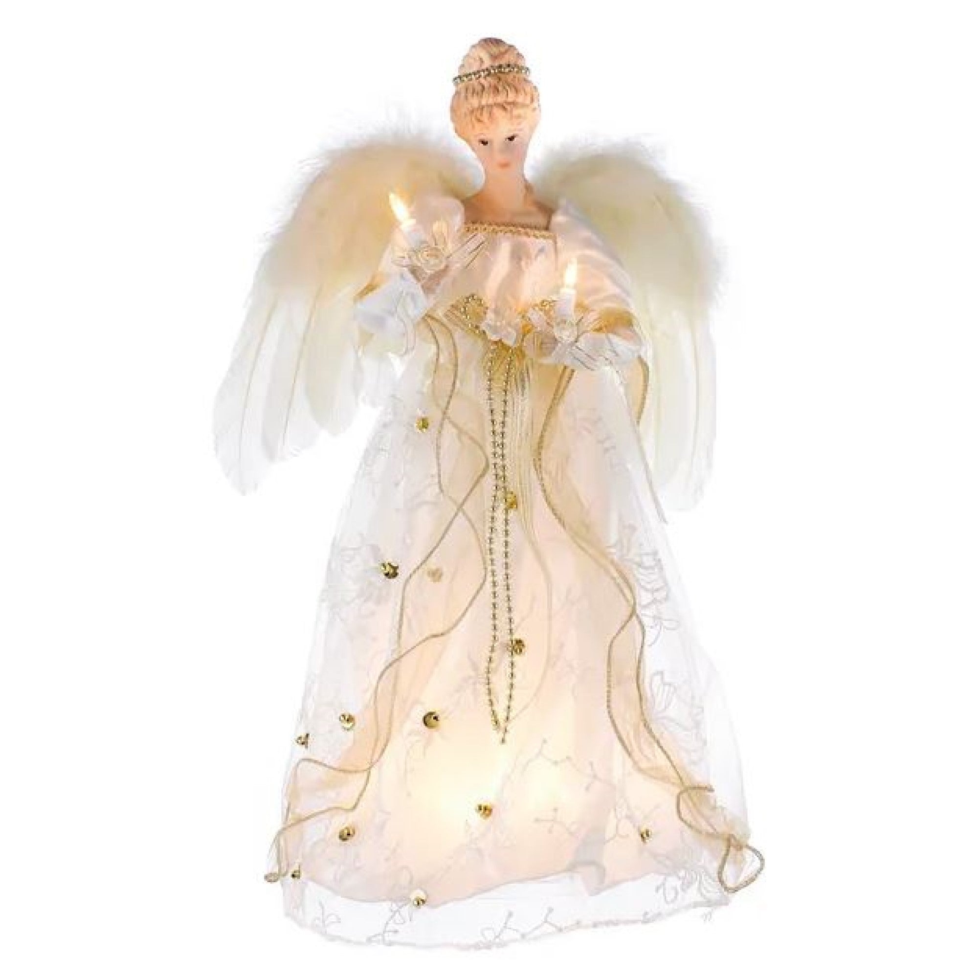 Kurt Adler Pre-Lit Angel Tree Topper, Ivory/Gold, 16.5in