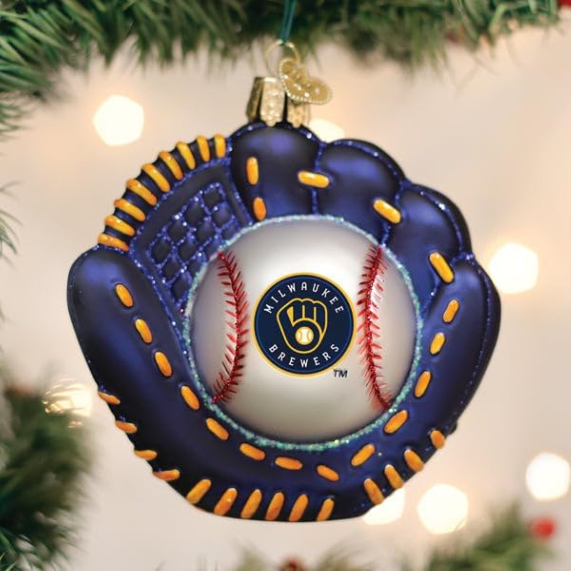 Old World Christmas Blown Glass Ornament for Christmas Tree, Milwaukee Brewers Mitt