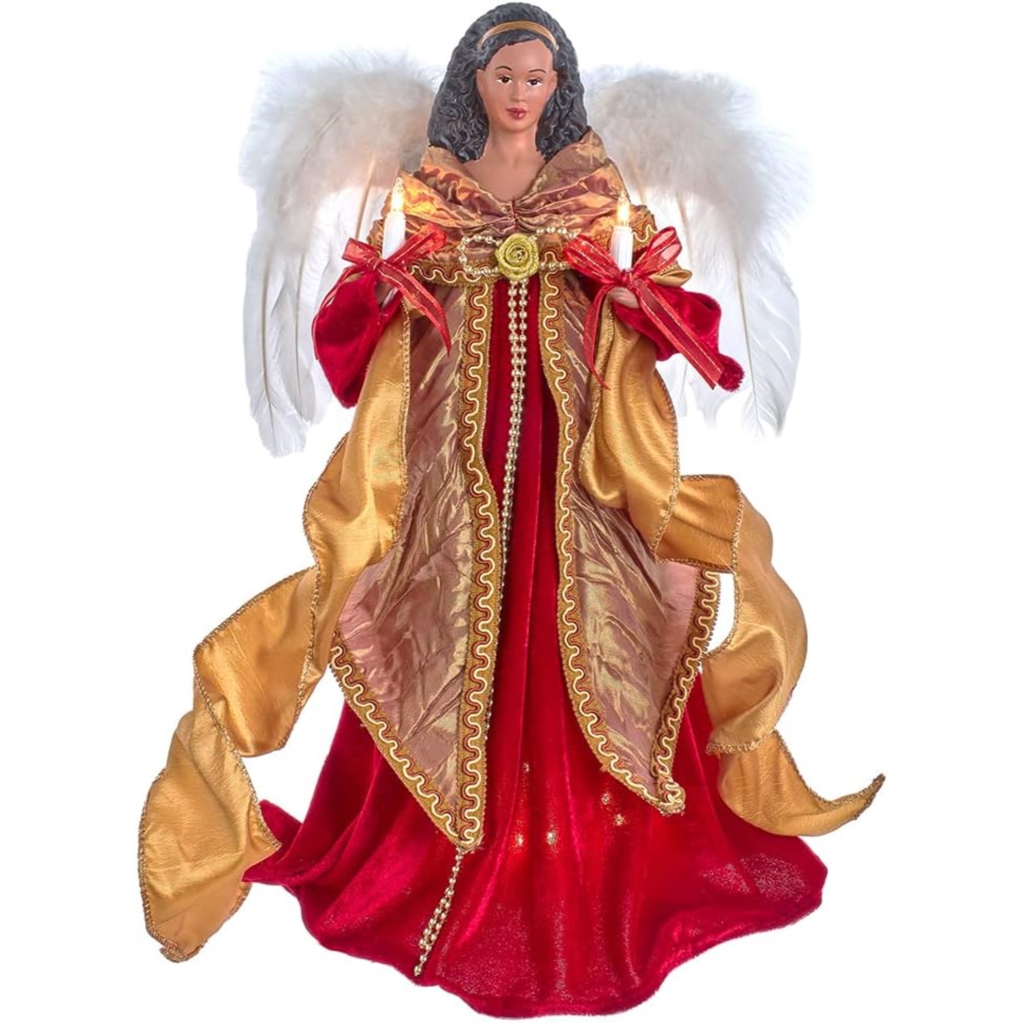 Kurt Adler 10-Light African American Angel Tree Topper, Red/Gold, 16.5in