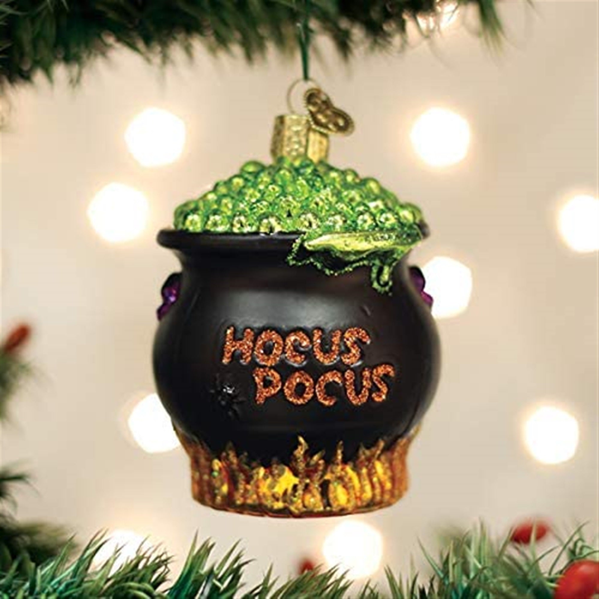 Old World Glass Blown Ornament Halloween Cauldron, 3.25"